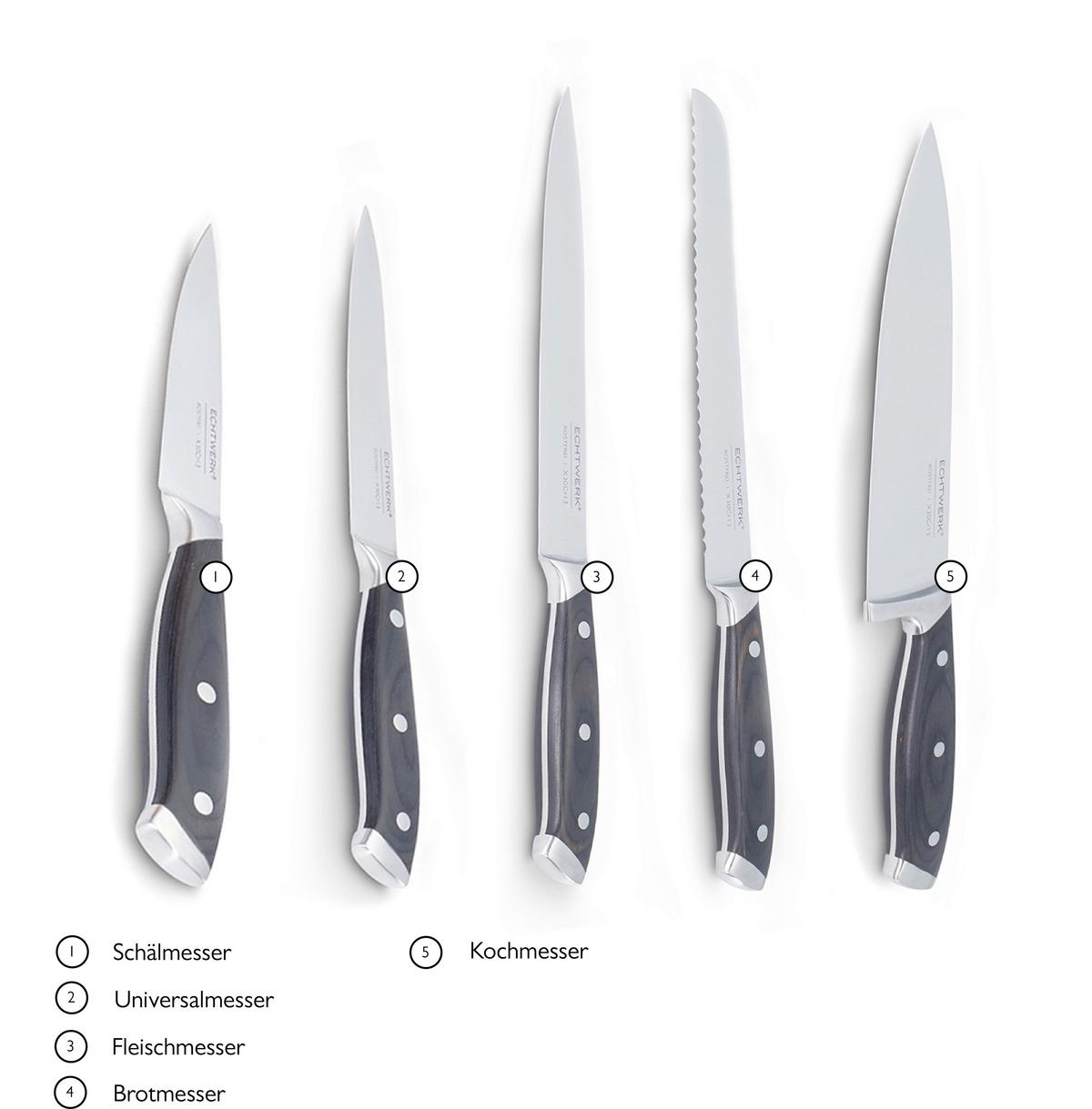 Set Nožev Echtwerk, 6-Delni - barve nerjavečega jekla/črna, Basics, kovina (24,5/9,5/36,4cm) - Echtwerk