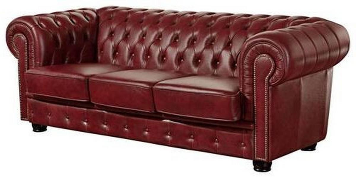Chesterfield-Sofa ''Norwin'', Rot - Rot/Nussbaumfarben, KONVENTIONELL, Leder/Holzwerkstoff (200/74/98cm) - Max Winzer