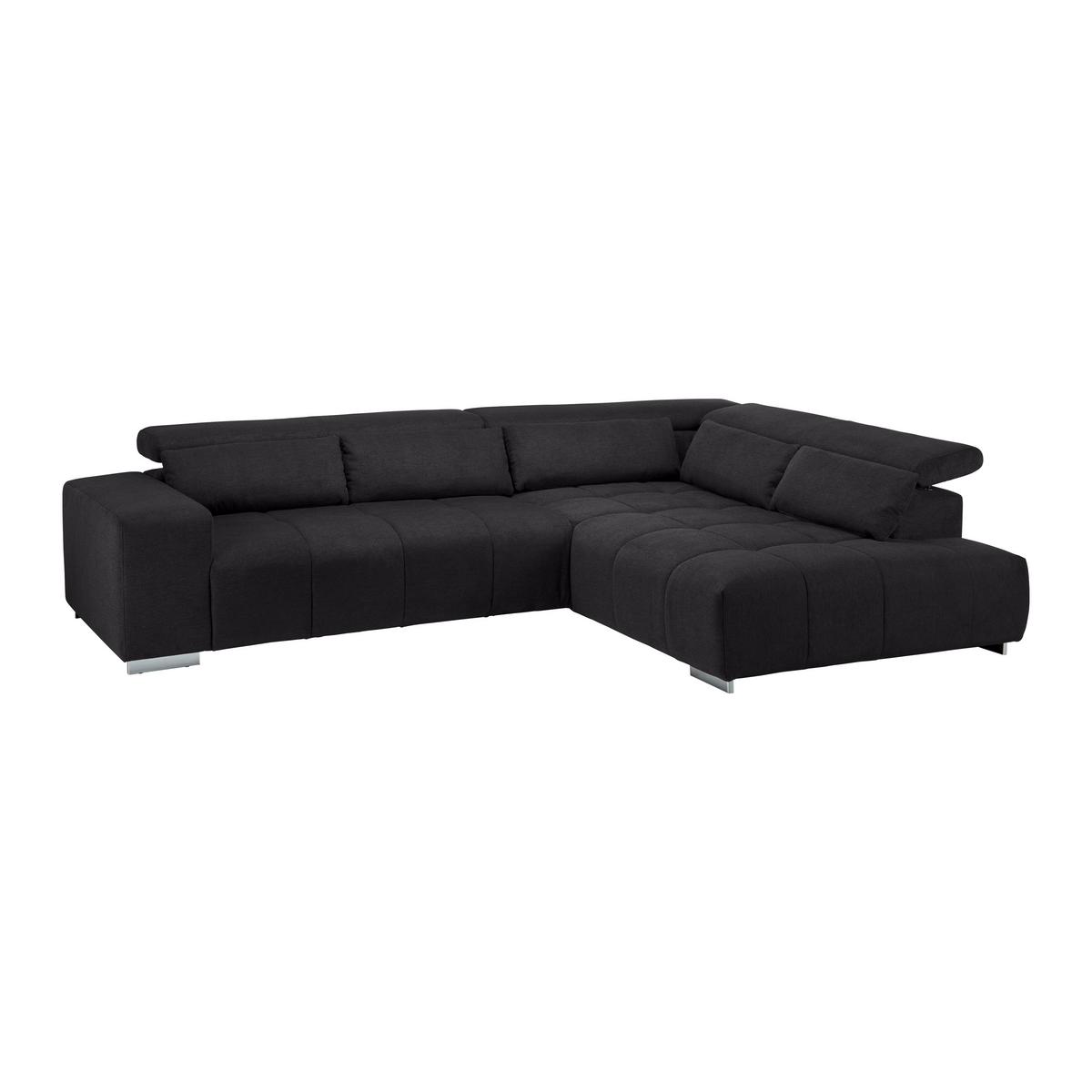 Wohnlandschaft Orion Schwarz Chenille-Oberfläche - Chromfarben/Schwarz, MODERN, Textil/Metall (308/70-88/225cm) - Bessagi Home