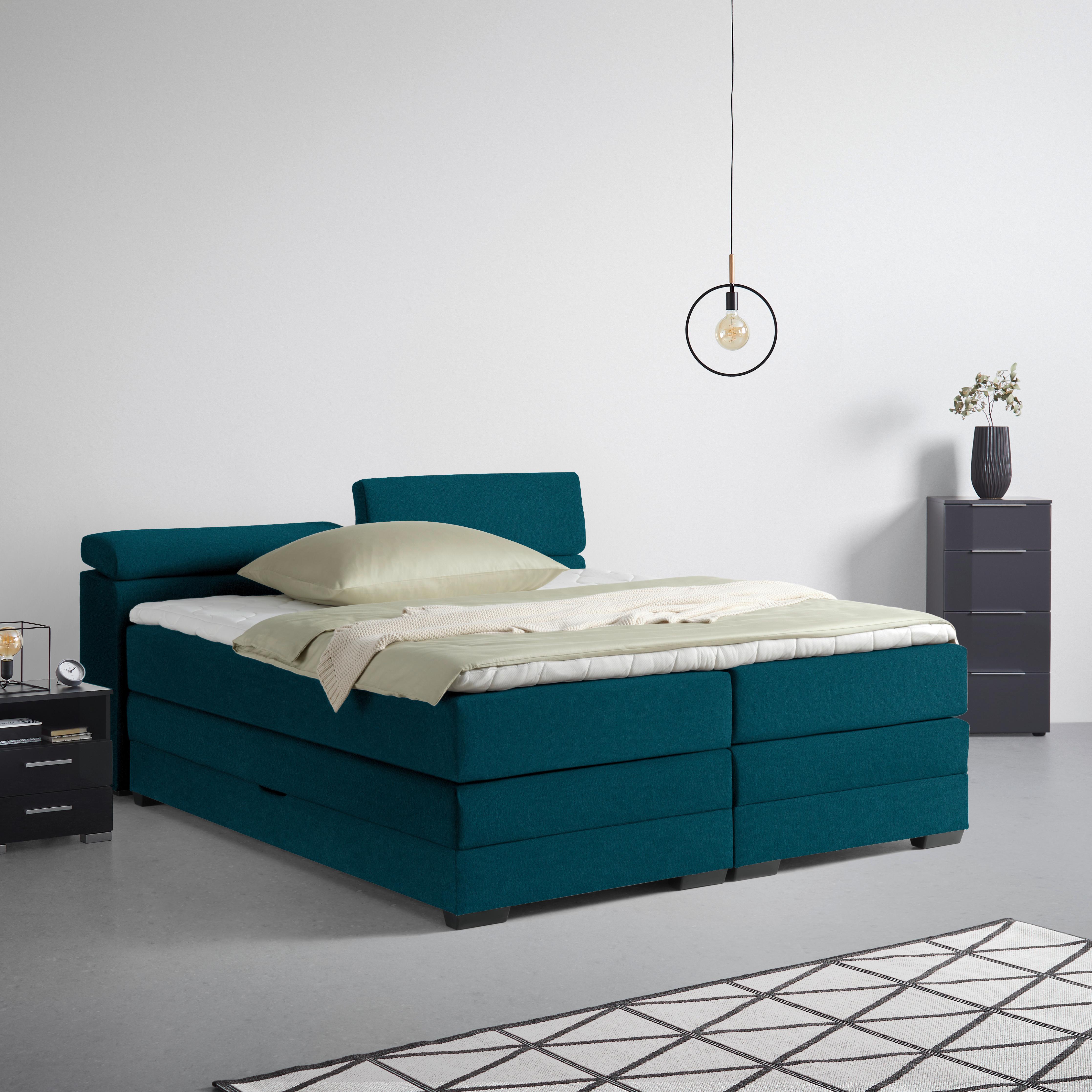 Boxspringbett Sevilla Petrol ca. 180x200cm - Petrol/Schwarz, KONVENTIONELL, Holz/Kunststoff (180/200cm) - Premium Living