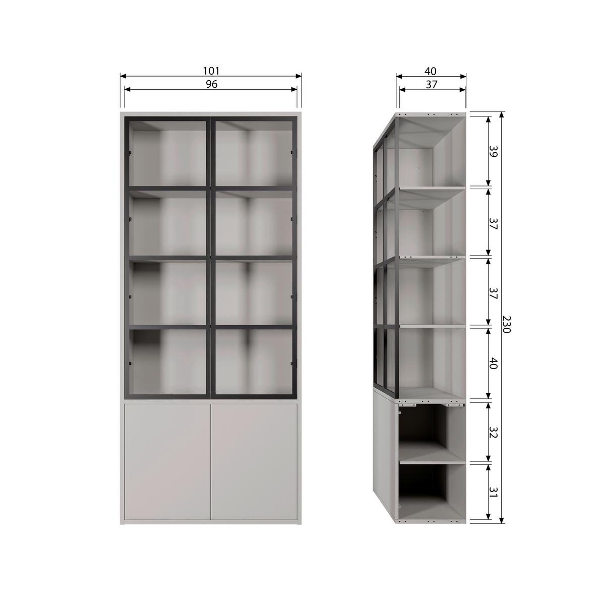 Vitrine Basic Grau - Schwarz/Grau, Design, Glas/Holz (101/230/40cm) - Livetastic