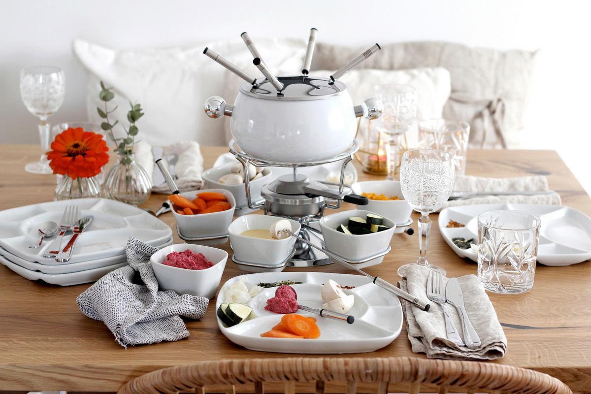 GRILLTELLERSET 934150 FONDUETELLER SET 4TLG - Weiss, Basics, Keramik (23/2,5/23cm) - Mäser