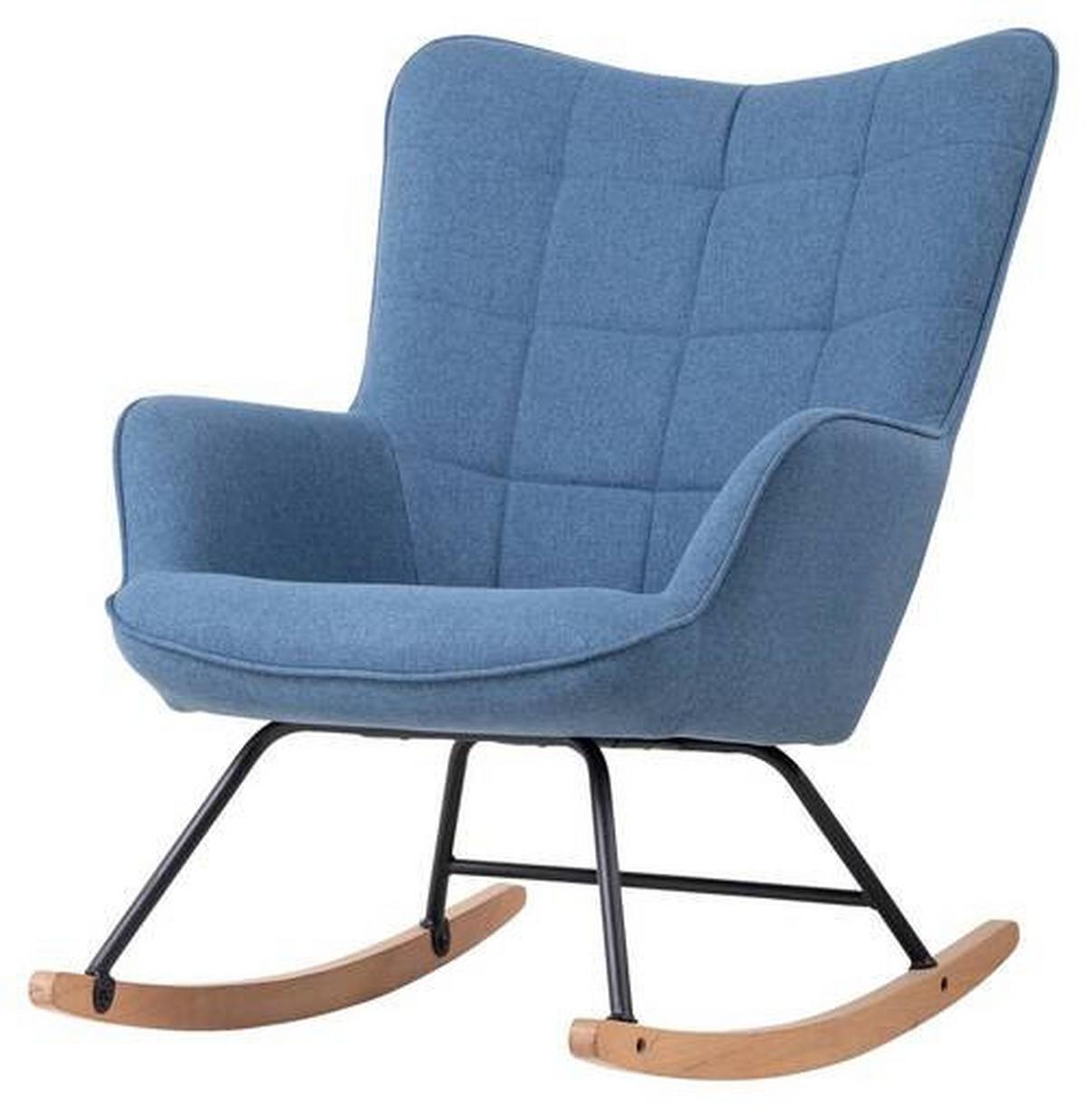 Schaukelsessel Richie Blau, Webstoff - Blau/Buchefarben, MODERN, Holz/Textil (72/92/92cm) - MID.YOU