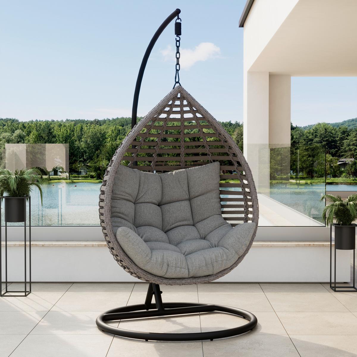 Viseči Stol Nancy, Temno Siva, Jeklo - temno siva/črna, Moderno, kovina/umetna masa (105/196/120cm) - Bessagi Garden