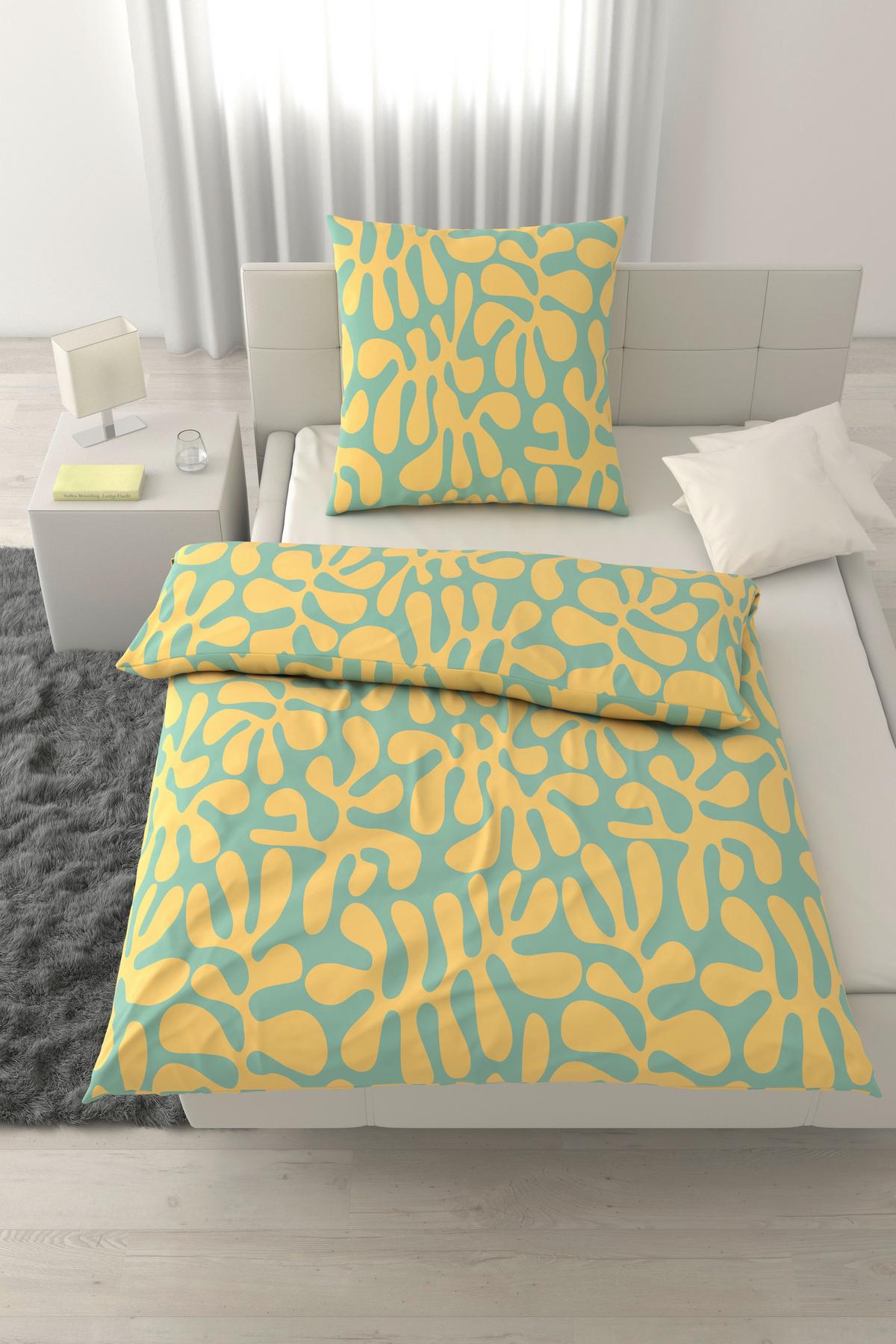 Bettwäsche Deno Gelb/Hellblau ca. 135x200cm - Gelb/Hellblau, Textil (135/200cm) - Mömax