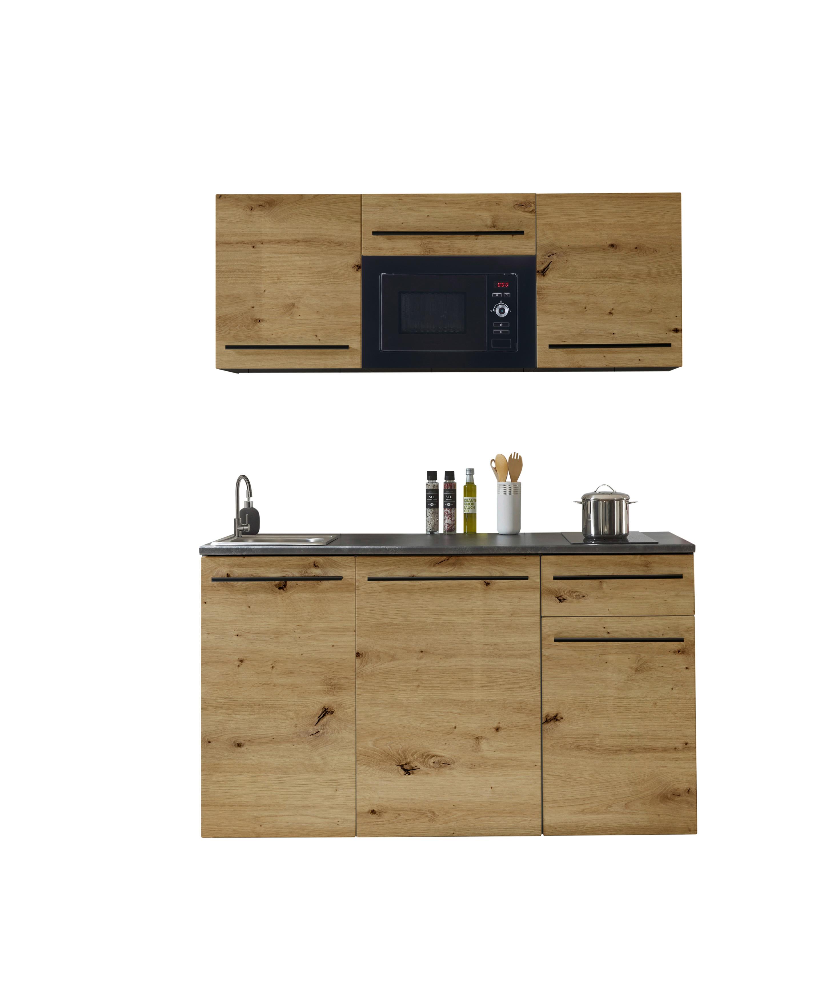 Konyhablokk Gépek Nélkül Jazz Single Z 160 Oak - barna/fekete, Trend, műanyag/faalapú anyag (160cm) - P & B