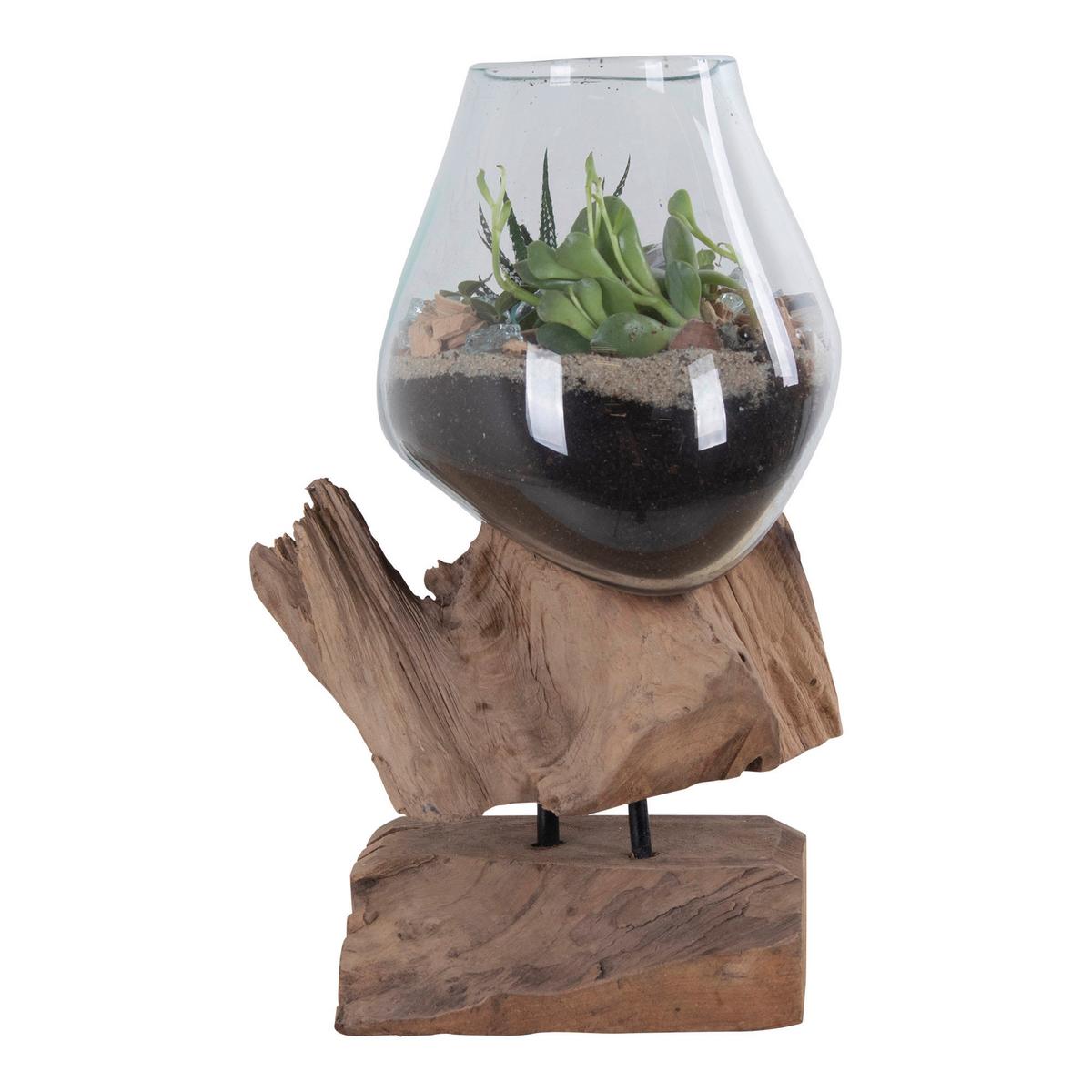 Vase San Marino Waterdrop Klar/Teakfarben - Klar/Teakfarben, Design, Glas/Holz (18/25/15cm)