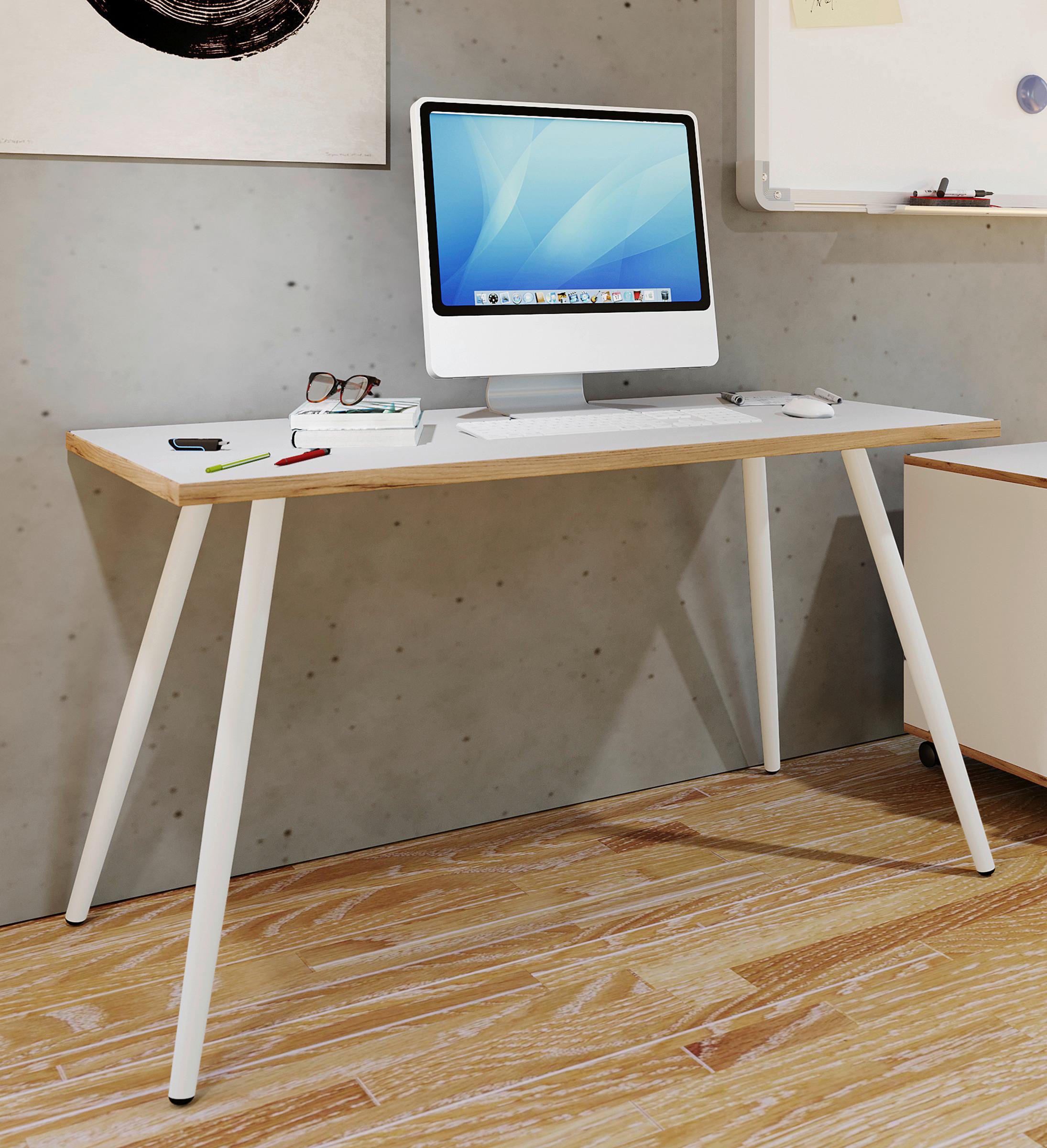 SCHREIBTISCH SALIA T50 - Honigeiche/Weiss, Design, Holzwerkstoff/Metall (110/50/70cm) - MID.YOU