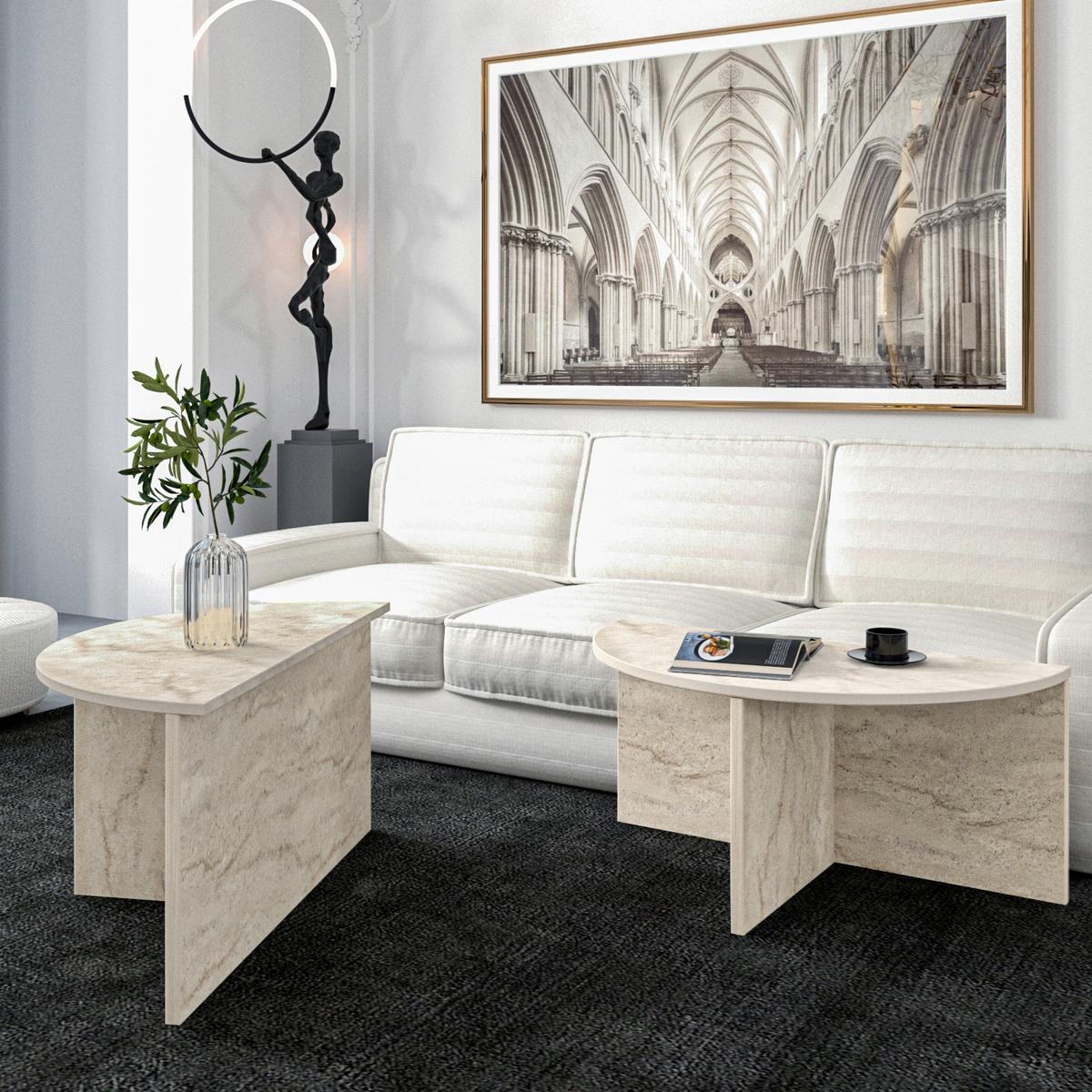 COUCHTISCHSET DOLUNAY COUCHTISCH - Beige, Design, Holzwerkstoff - Livetastic