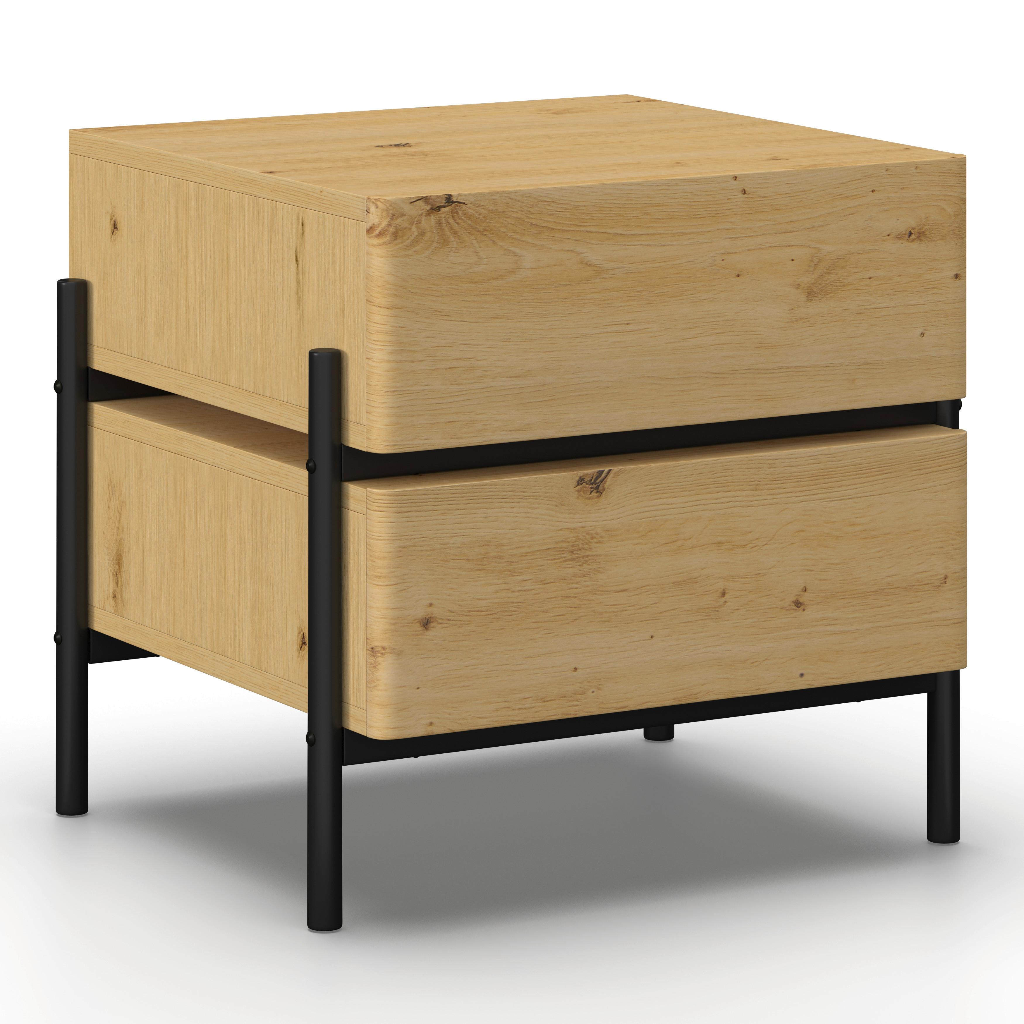 Nachtkästchen Jasmina Schwarz/Eichefarben MDF - Eichefarben/Schwarz, MODERN, Holz/Metall (53/50/41,5cm) - Bessagi Home
