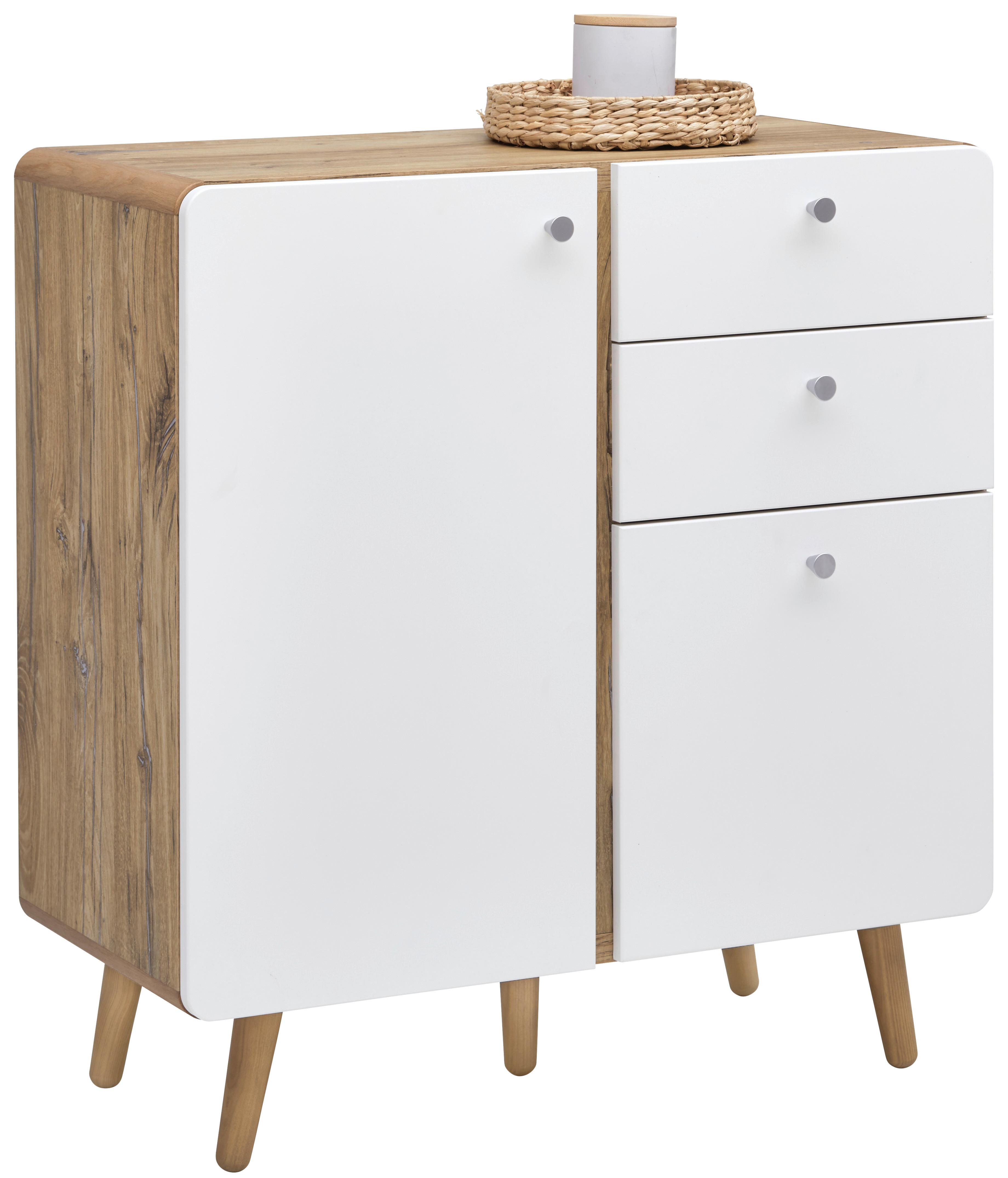Kommode Ronda in Weiss/Eichefarben - Weiss/Eichefarben, Modern, Holzwerkstoff (86/91/40cm) - Premium Living