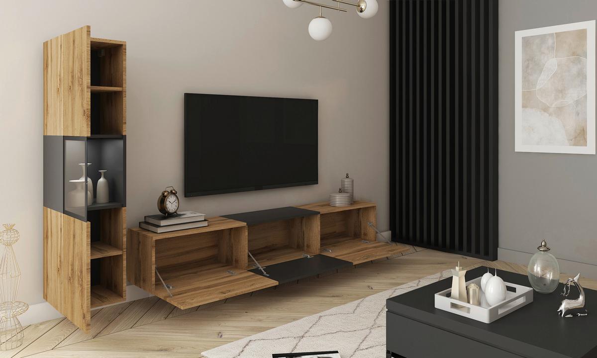 Dnevni Regal Berlin I, Barva Hrasta, Osvetlitev, 2-Delni - hrast wotan/črna, Design, umetna masa/steklo (210/130/32,5cm) - MID.YOU