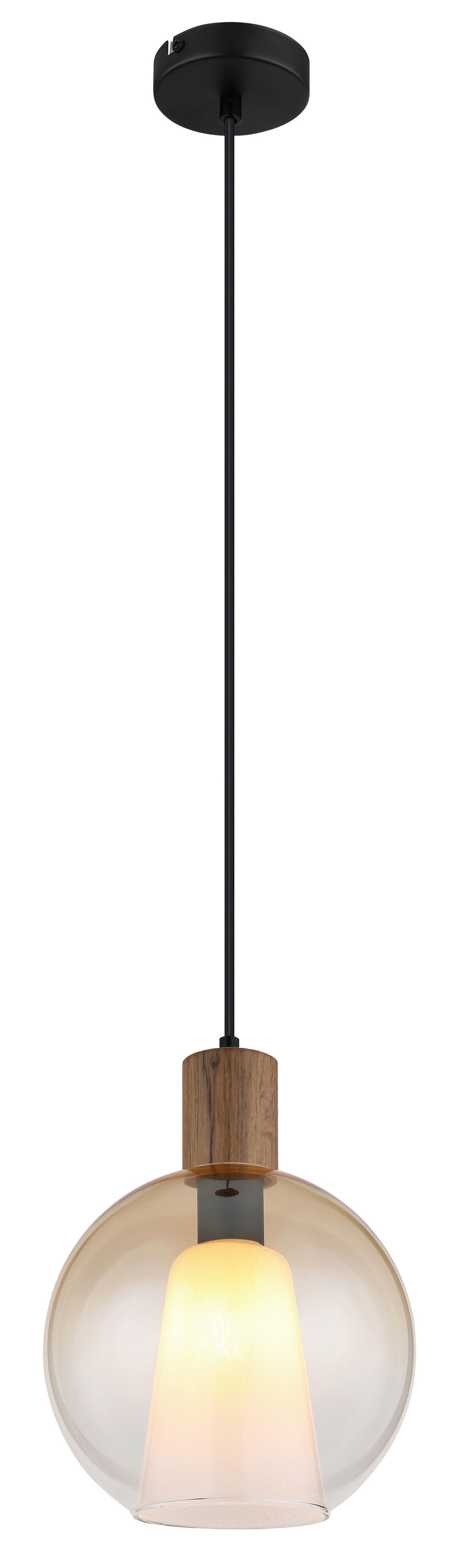 Viseća Svjetiljka Barry I - tamno smeđa/crna, Basics, staklo/drvni materijal (25/120cm) - Globo