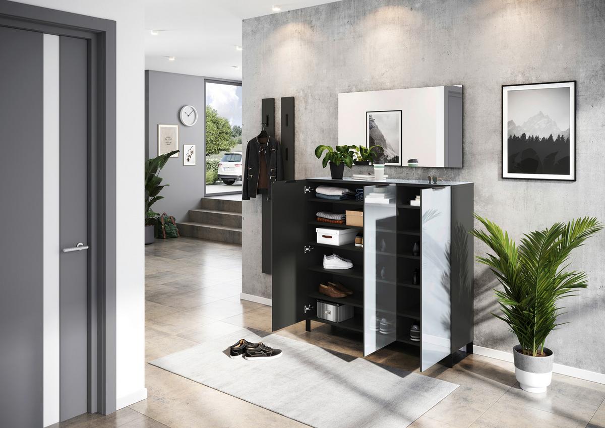 Schuhschrank Ceduna in Graphitfarben/Grau - Graphitfarben/Schwarz, MODERN, Glas/Holzwerkstoff (131/128/40cm) - Premium Living