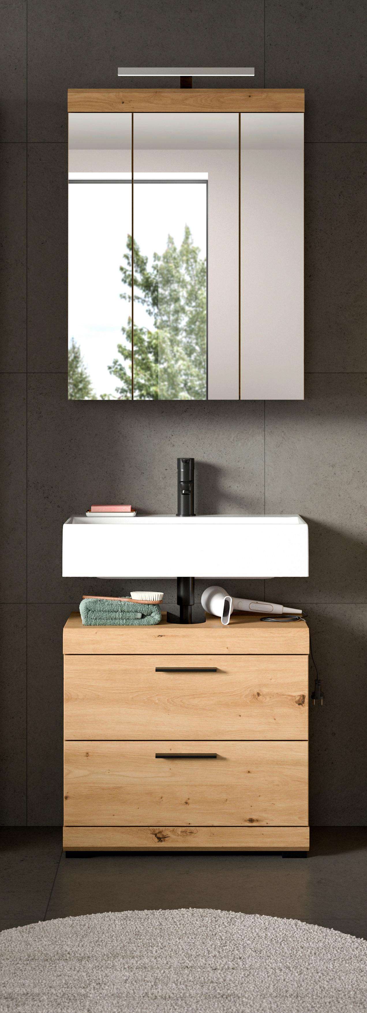 Badezimmer Scout Eiche Artisan 2-teilig - Schwarz/Eiche Artisan, Trend, Glas/Holzwerkstoff (60cm) - MID.YOU