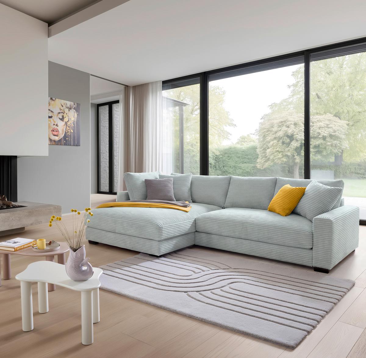 Ecksofa Pedro Salbeigrün - Salbeigrün/Schwarz, MODERN, Kunststoff/Textil (190/300cm) - Mömax