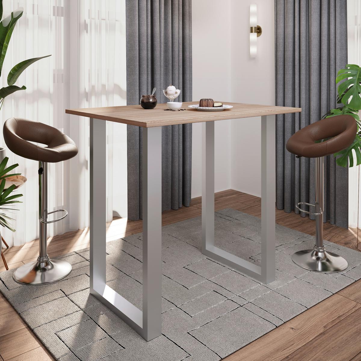 Bartisch XONA Silber/ Eiche ca.110x102x80cm - Silberfarben/Sonoma Eiche, KONVENTIONELL, Holzwerkstoff/Metall (110/80/102cm)