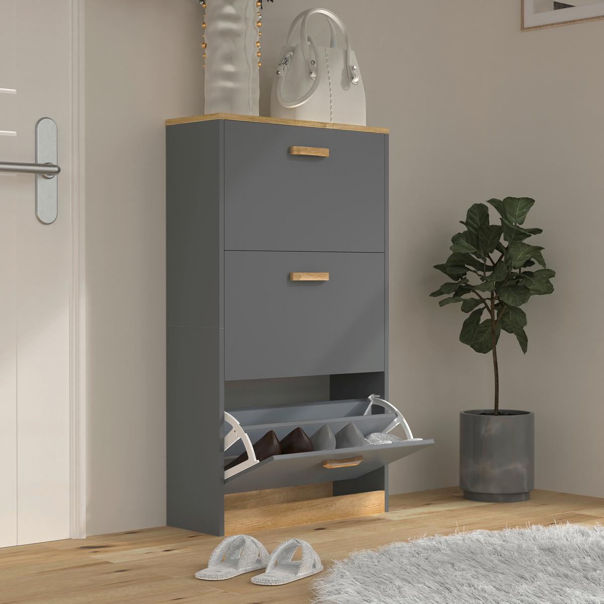 Schuhschrank HALOM M Anthrazit ca. 59x105x22 cm - Honigeiche/Anthrazit, LIFESTYLE, Holzwerkstoff (59/105/22cm) - MID.YOU