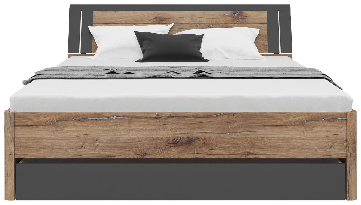 Stauraumbett Saturn ca. 180x200cm Graphit/Eichenfarben - Eichefarben/Graphitfarben, KONVENTIONELL, Holzwerkstoff (180/200cm) - Mömax