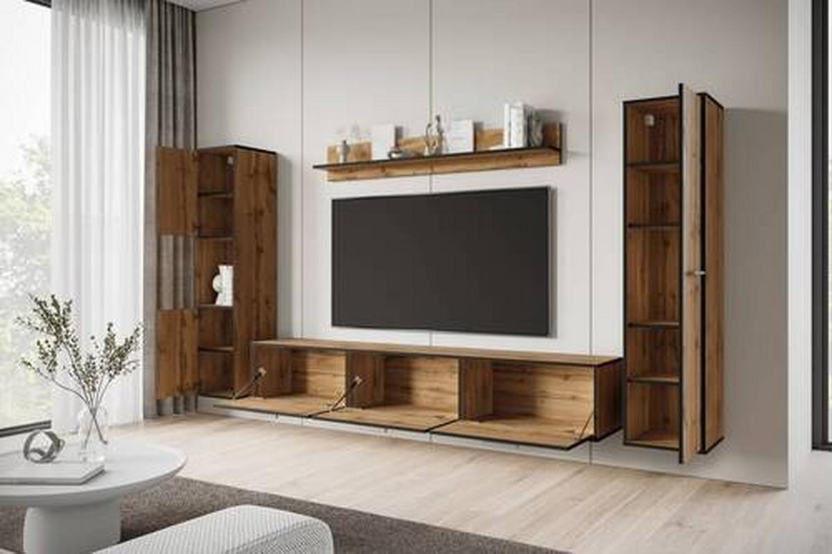WOHNWAND BOGOTA XL WOTAN EICHE DEKOR - Eiche Wotan/Schwarz, Basics, Holzwerkstoff/Kunststoff (240/130/31cm) - MID.YOU