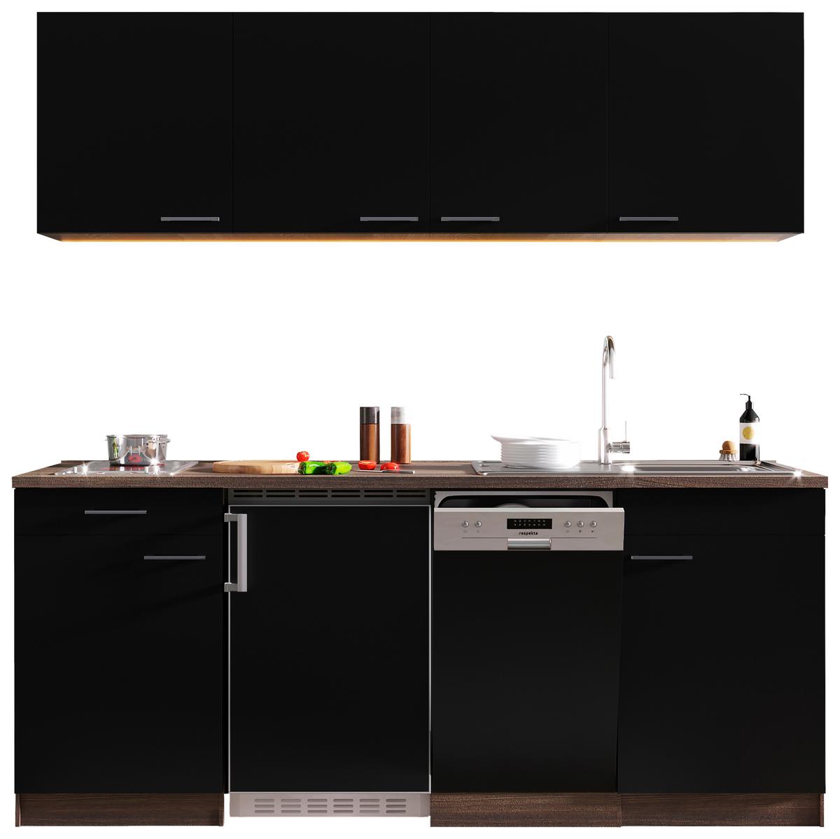 Küchenblock ECONOMY 195 Schwarz/Eiche B: 195 cm - Eichefarben/Schwarz, Basics, Holzwerkstoff (195cm) - Respekta
