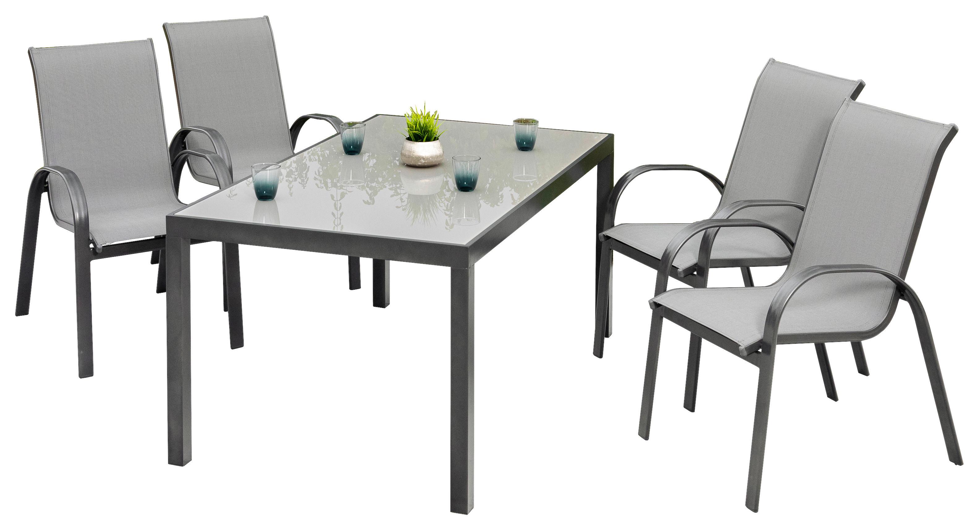 Gartenmöbel Set 5-tlg. Amalfi aus Aluminium - Graphitfarben/Grau, KONVENTIONELL, Glas/Textil - Gardenson
