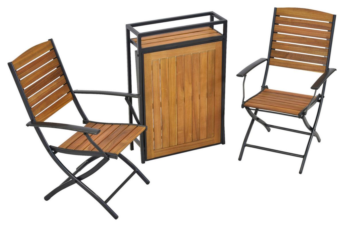 Set Za Balkon Santorin, 3-Delno, Aluminij, Masivno - barve grafita/naravne barve, Moderno, kovina/les - Gardenson
