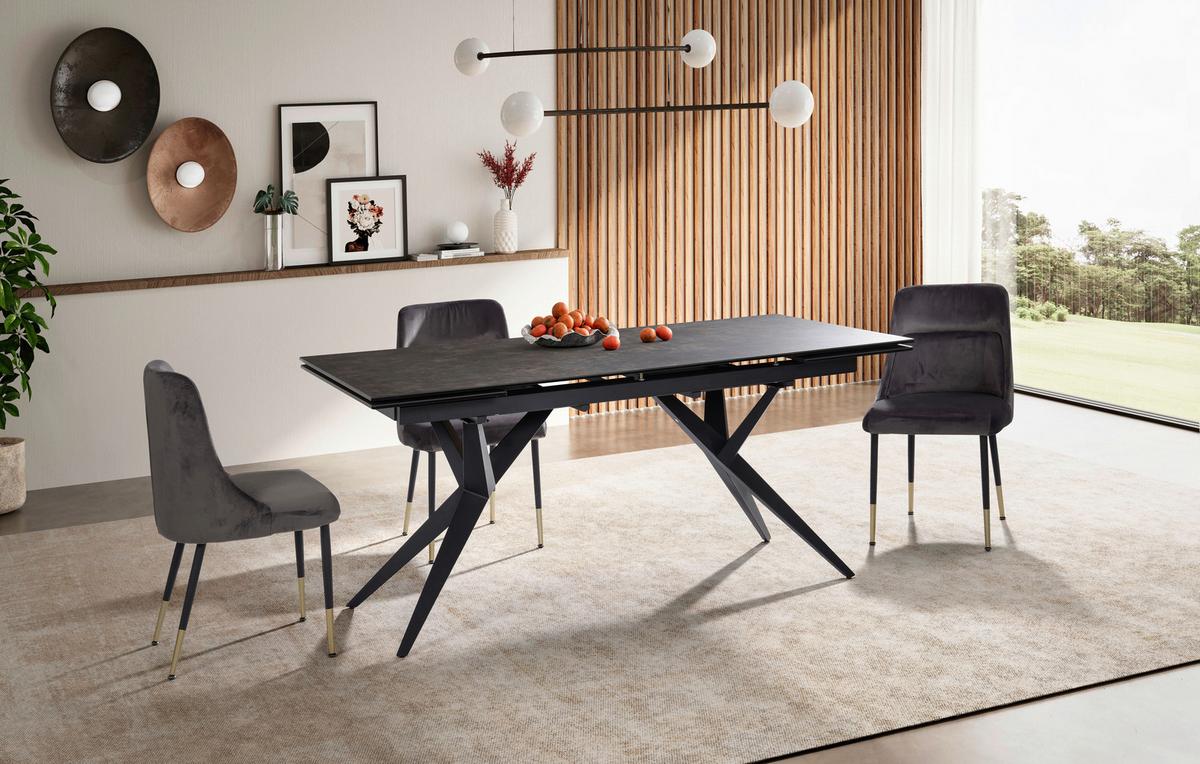 Raztegljiva Jedilna Miza Marble, Keramika, 180-260x95cm - črna, Design, kovina/keramika (180/95/76cm) - MID.YOU