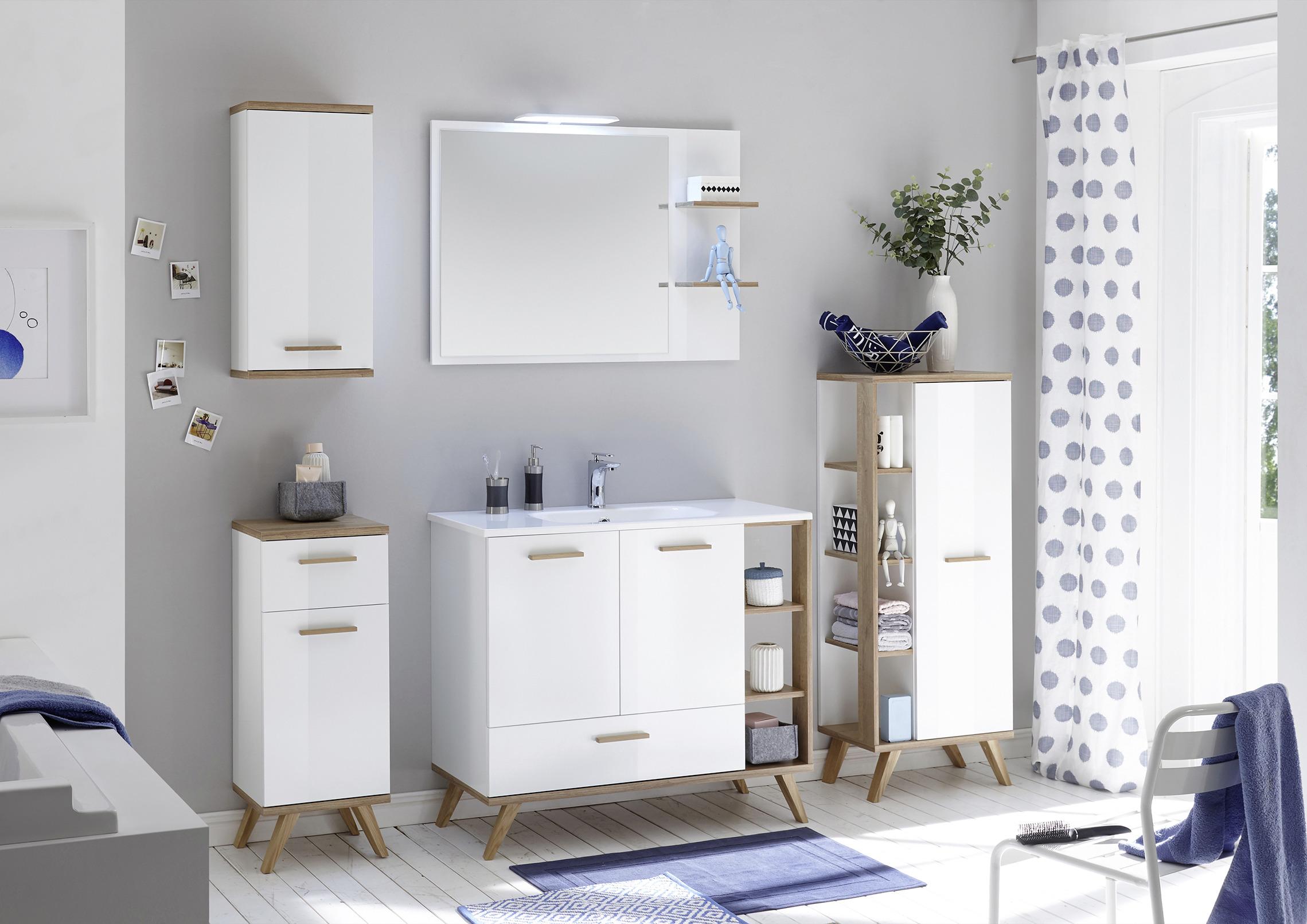 LUSTRO ŁAZIENKOWE NOVENTA  -TOP- - kolor dębowy/biały, Design, materiał drewnopochodny (100,0/74,5/15,5cm) - Xora