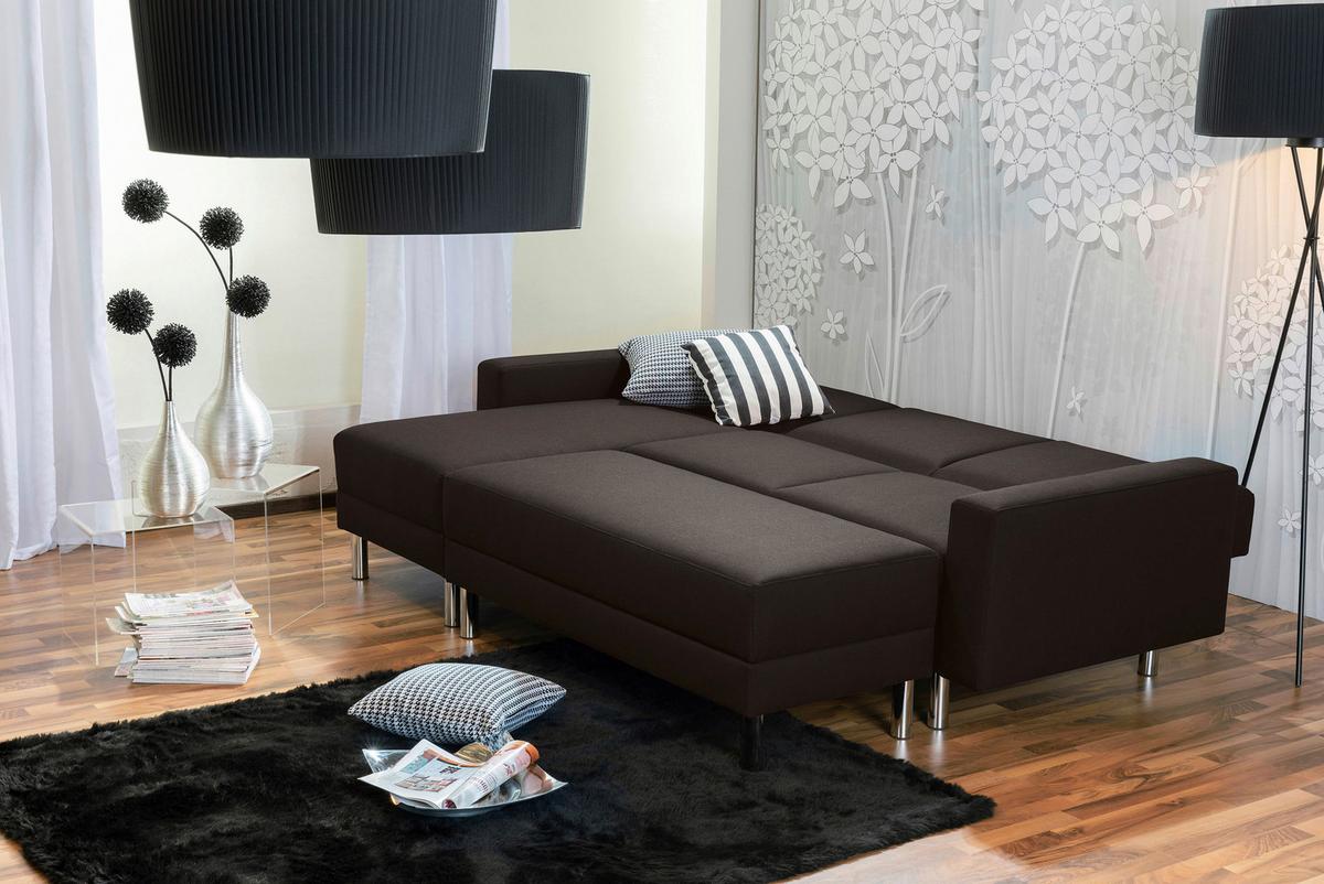 ECKSCHLAFSOFA JUST FASHION - Chromfarben/Dunkelbraun, KONVENTIONELL, Textil/Metall (152/230cm) - Max Winzer