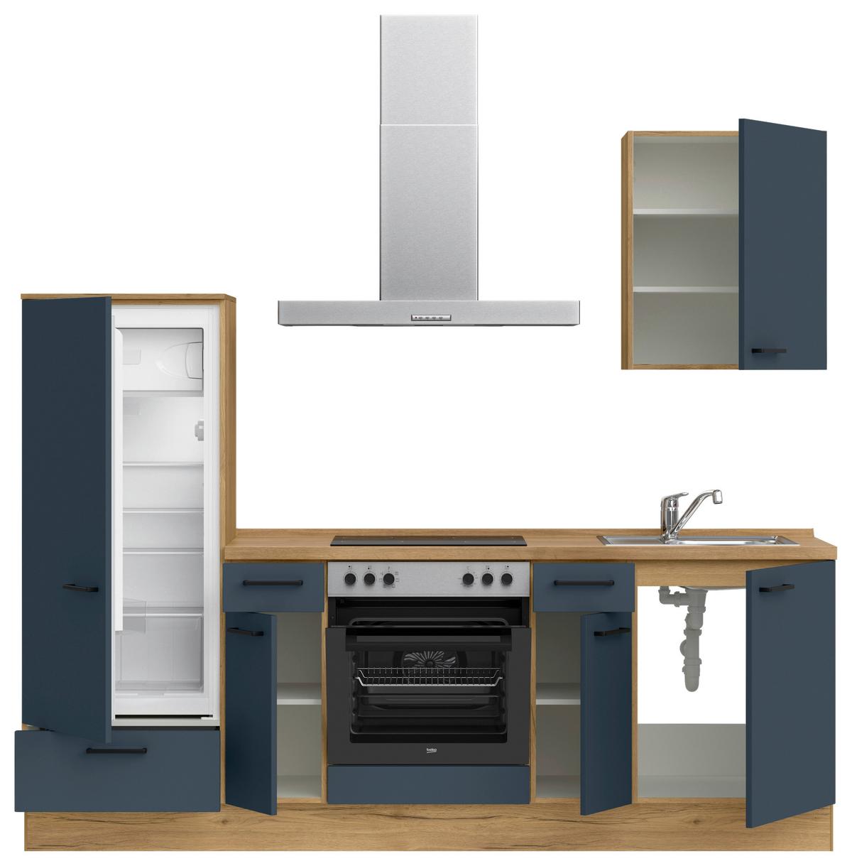 Küchenblock Easytouch Low m. Geräten Dunkelblau - Eichefarben/Schwarz, MODERN, Holzwerkstoff/Metall (240cm) - Nobilia