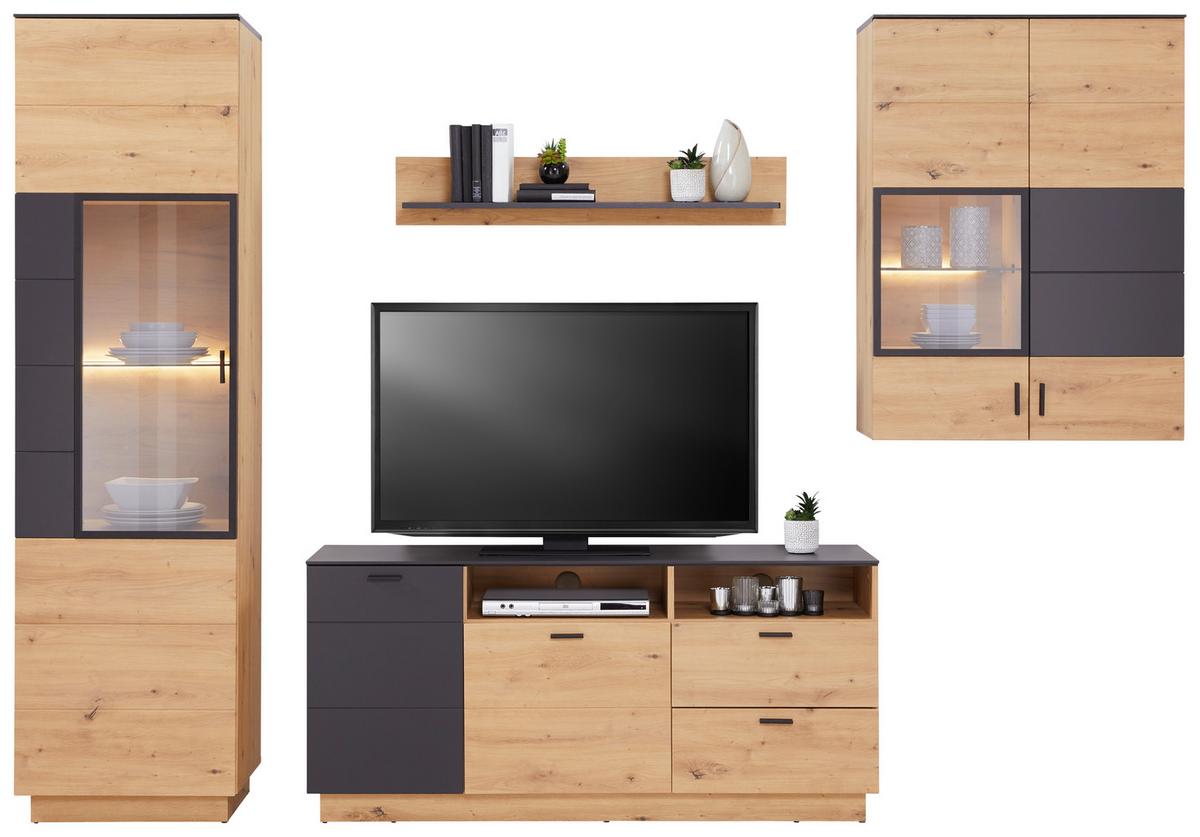 Tv-element Tonale, Barva Hrasta, Temno Siva - siva/črna, Moderno, umetna masa/leseni material (146,8/68,6/40cm) - Mömax