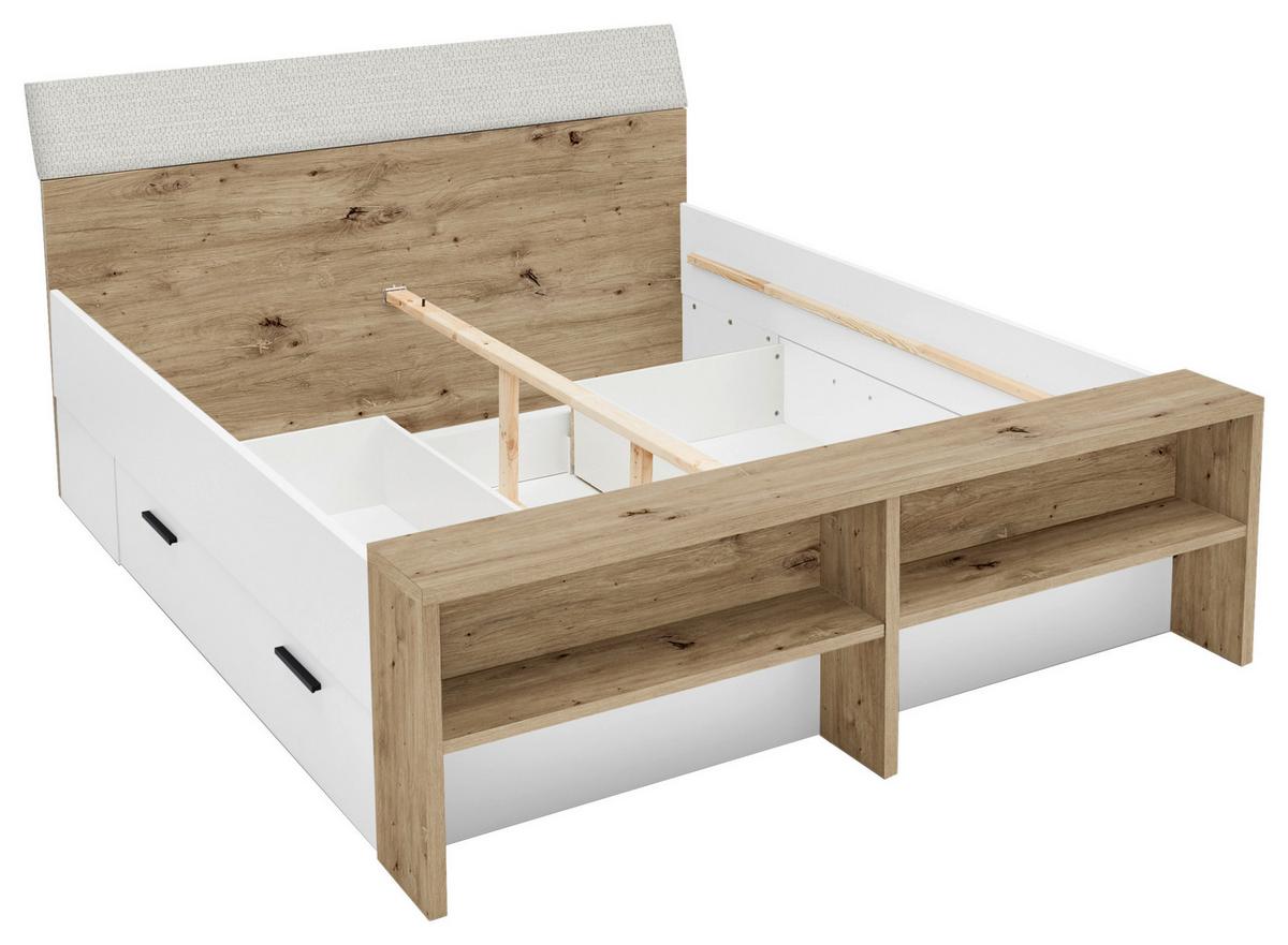 Postelja Julia 3, Bela, Barva Hrasta, 180x200 - črna/bela, Konvencionalno, umetna masa/leseni material (180/200cm) - Mömax