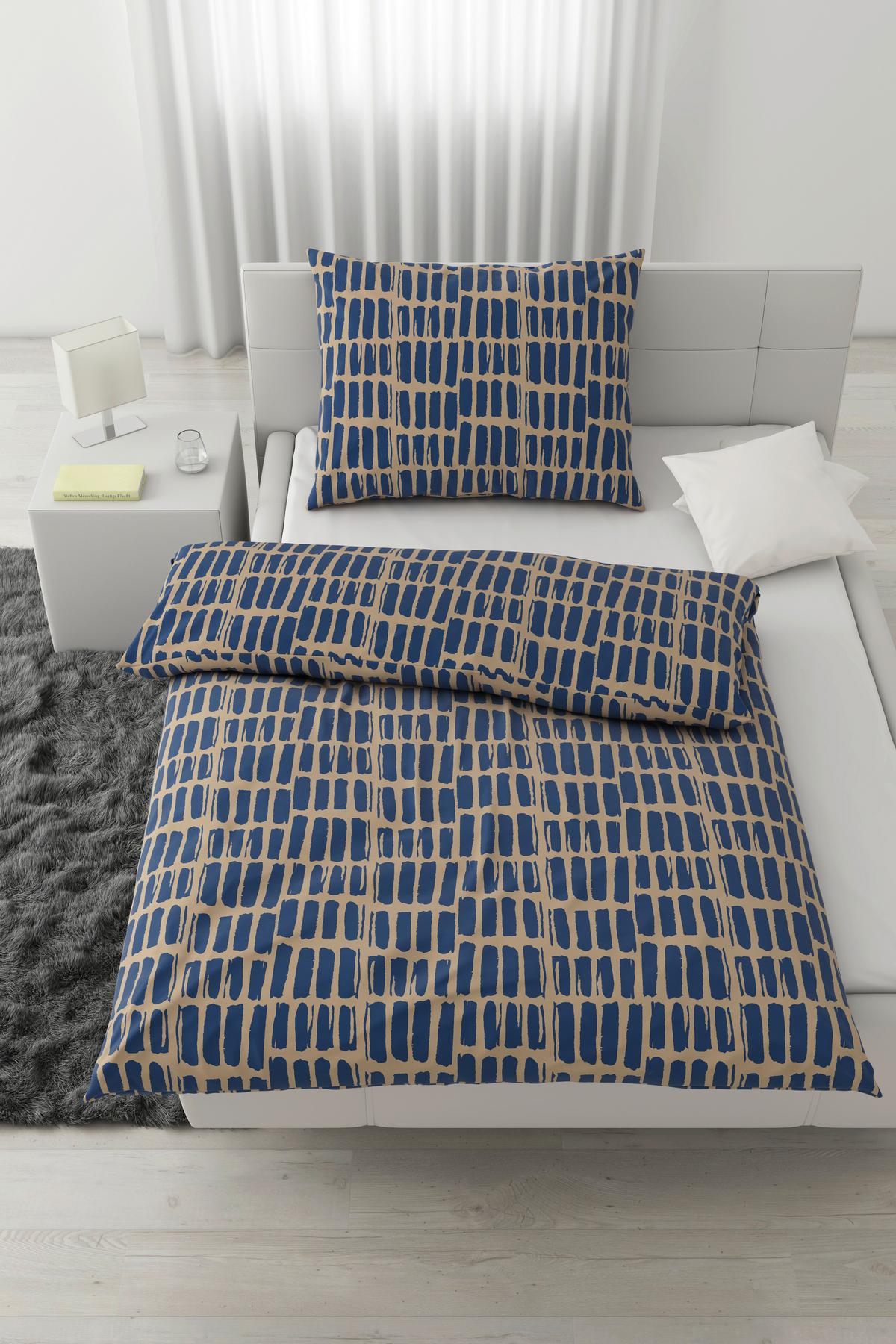 Lenjerie de pat Adam, cca. 140x200/50x70 cm - albastru/bej, Modern, textil (140/200cm) - Mömax