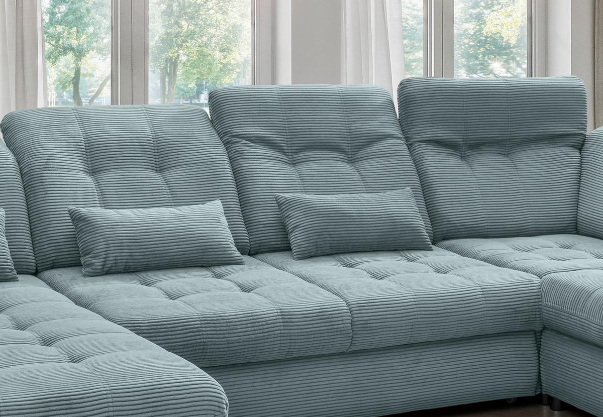 Wohnlandschaft Rigatti Hellblau Cord mit Bettkasten - Schwarz/Hellblau, MODERN, Textil/Metall (184/387/252cm) - Livetastic