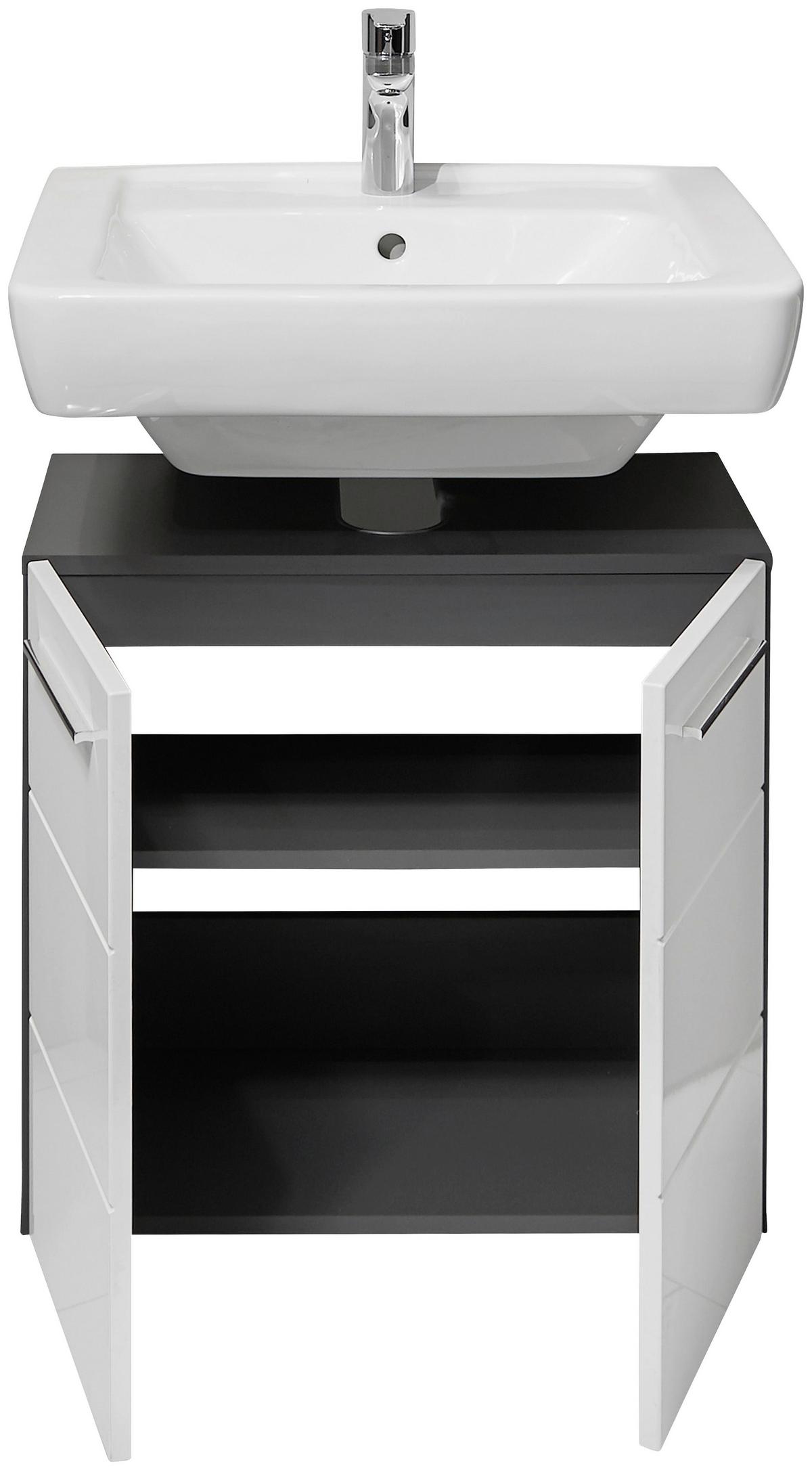 SZAFKA POD UMYWALKĘ GLOSS - biały wysoki połysk/antracytowy, Natur, materiał drewnopochodny/tworzywo sztuczne (60/62/31cm) - Xora