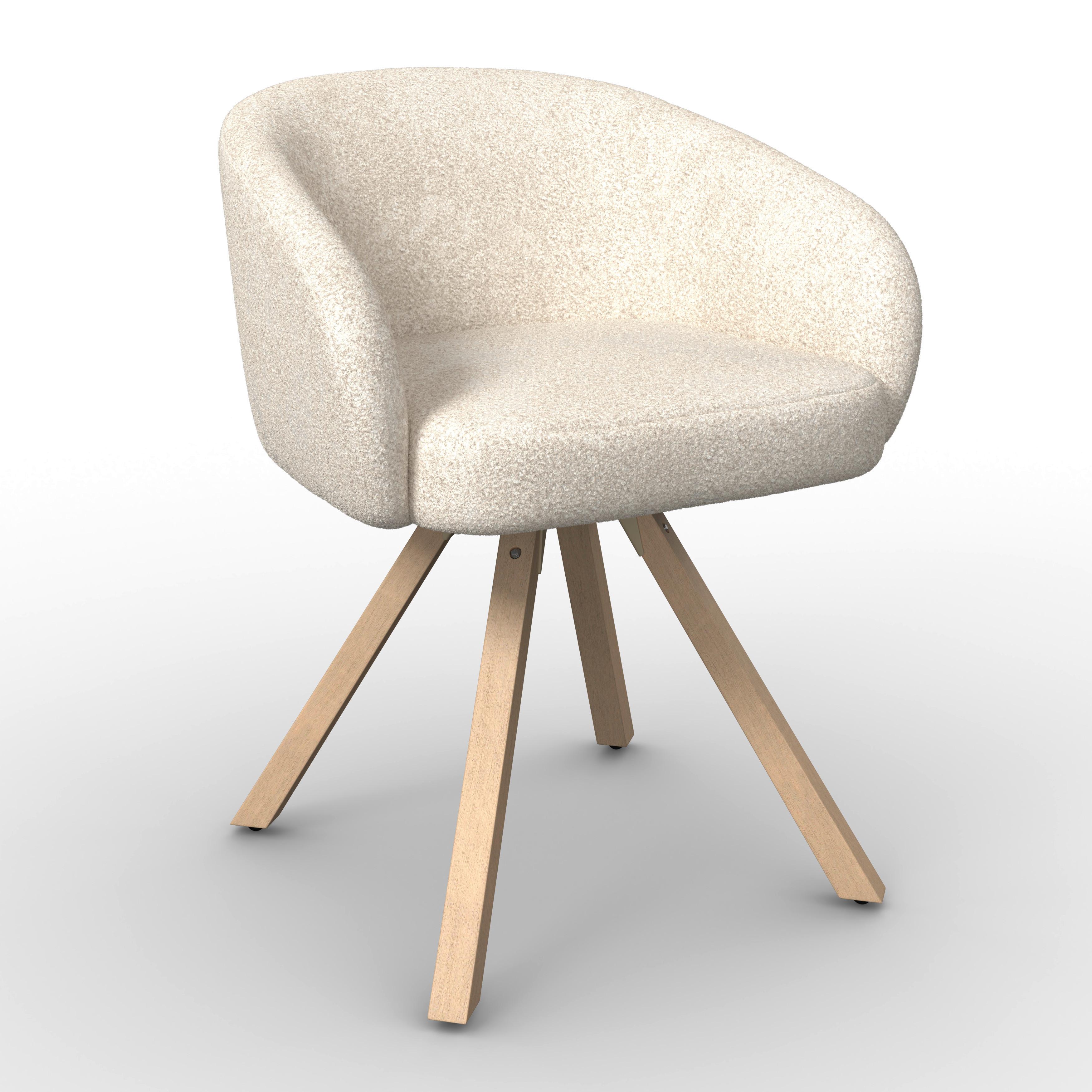 Armlehnstuhl Naya Creme Chenille Drehbar Gepolstert - Buchefarben/Creme, MODERN, Holz/Textil (62/65/81cm) - Bessagi Home