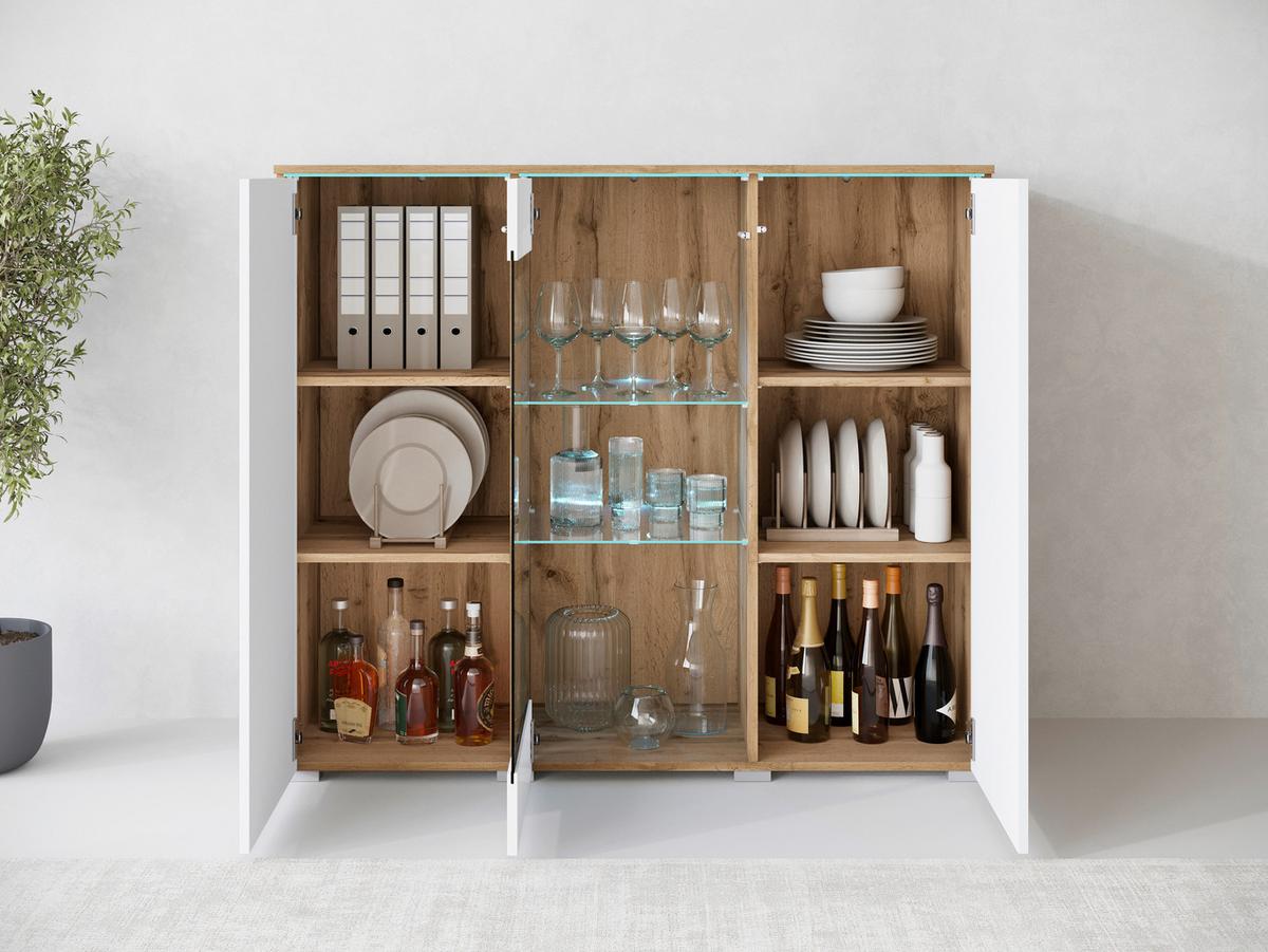 Visoka Komoda Vera 120, Bela, Barva Hrasta - hrast wotan/siva, Trend, umetna masa/steklo (120/103,3/39,5cm) - P & B