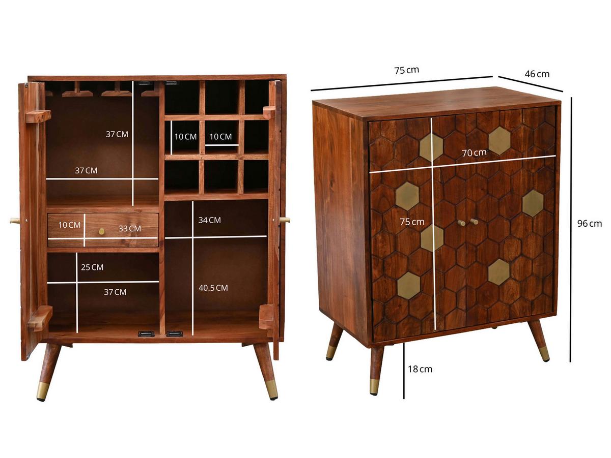 Barschrank Wl7.442 - Goldfarben/Akaziefarben, Design, Holz/Metall (75/46/96cm) - Livetastic