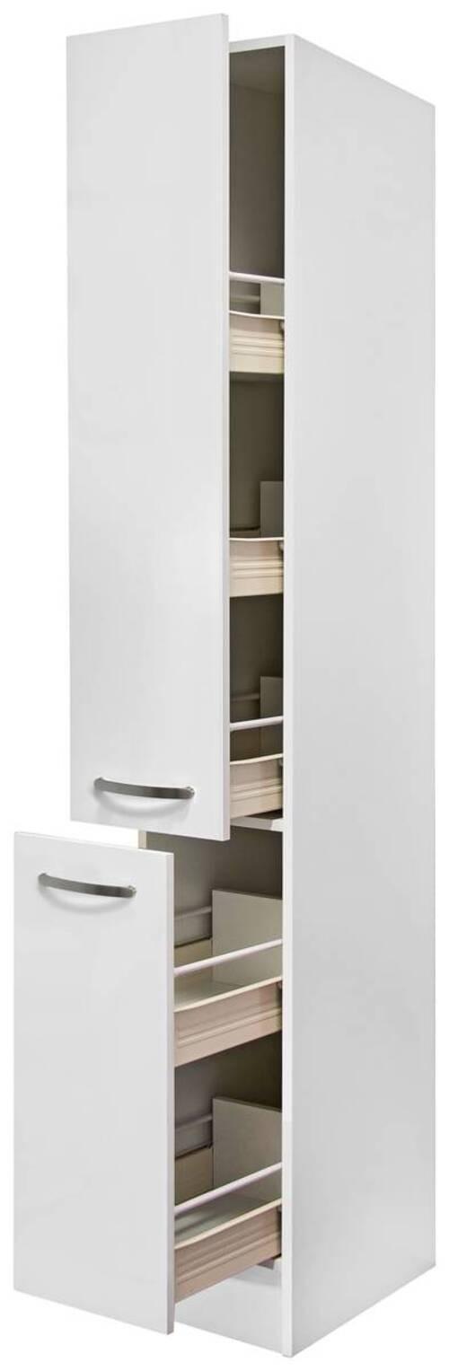 Apothekerschrank ''Alba'', Weiß - Edelstahlfarben/Weiß Hochglanz, MODERN, Holzwerkstoff/Metall (30/200/57cm) - FlexWell