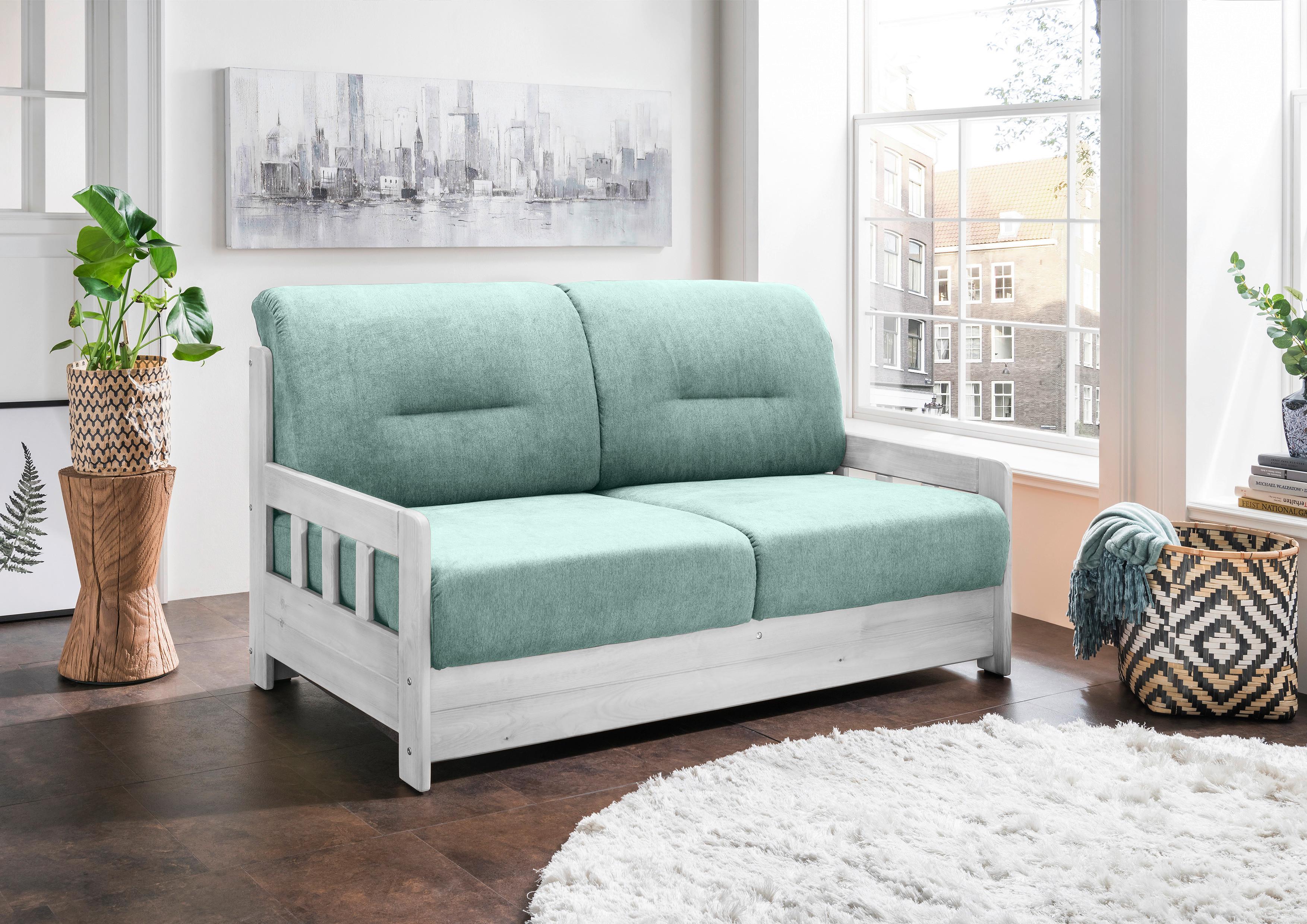 Schlafsofa Camino Mintgrün Mikrofaser - Weiß/Mintgrün, KONVENTIONELL, Holz/Textil (154/88/90cm) - Livetastic