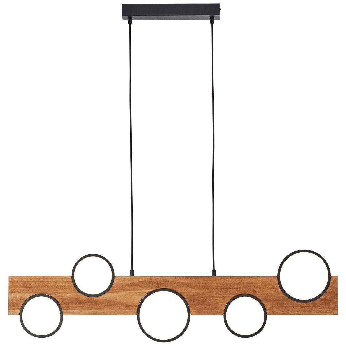 LED-Hängeleuchte Cheesy Hellbraun/Schwarz max. 34 Watt - Hellbraun/Schwarz, Natur, Holz/Metall (100/6/150cm) - Brilliant
