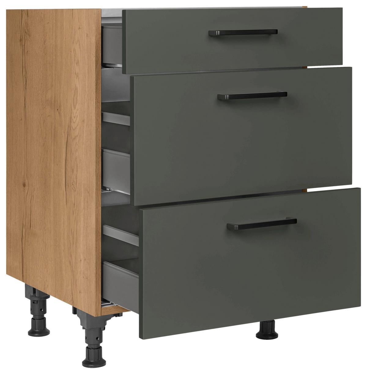 Schubkastenunterschrank Easytouch Grün - Eichefarben/Schwarz, MODERN, Holzwerkstoff/Metall (60/87/56cm) - Nobilia
