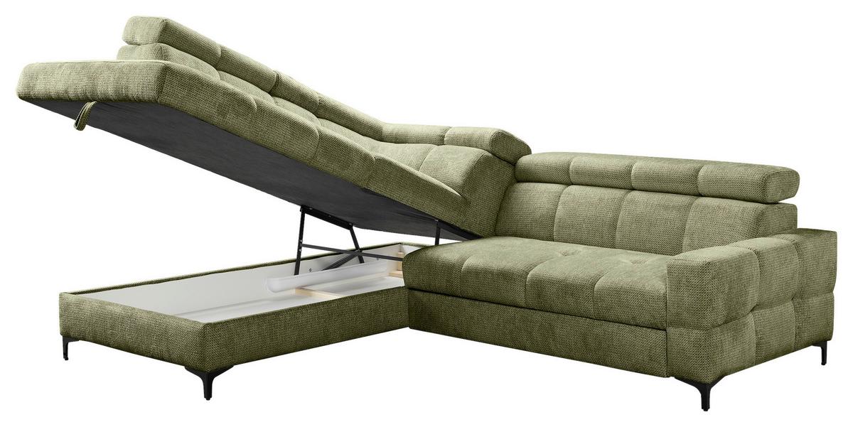 Kutna Garnitura Leno - maslinasto zelena/crna, Moderno, drvni materijal/tekstil (212/79-95/254cm) - Modern Living