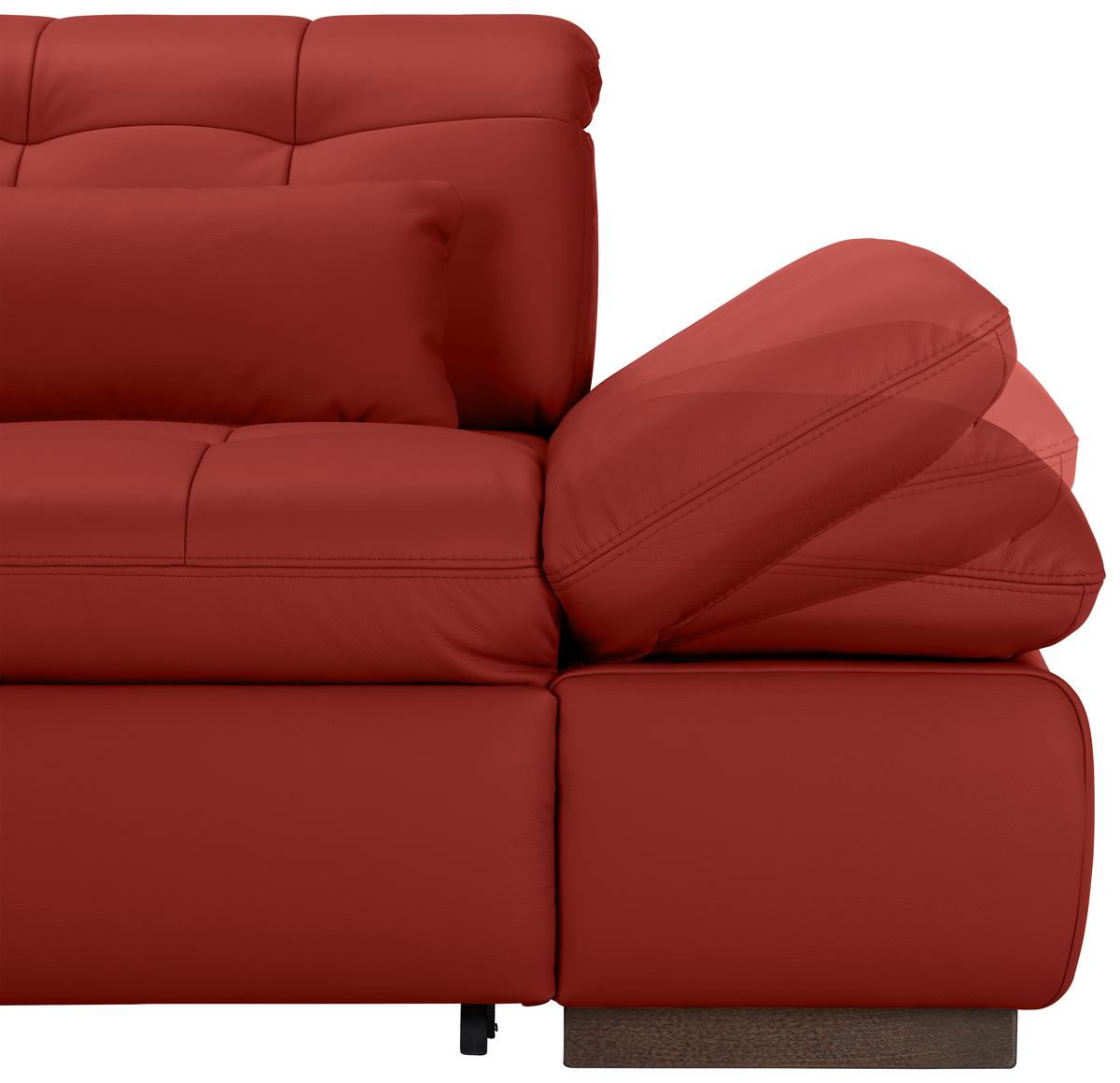 Wohnlandschaft Sanfino Leder Rot - Chromfarben/Rot, KONVENTIONELL, Leder/Metall (199/79-96/305cm) - Premium Living