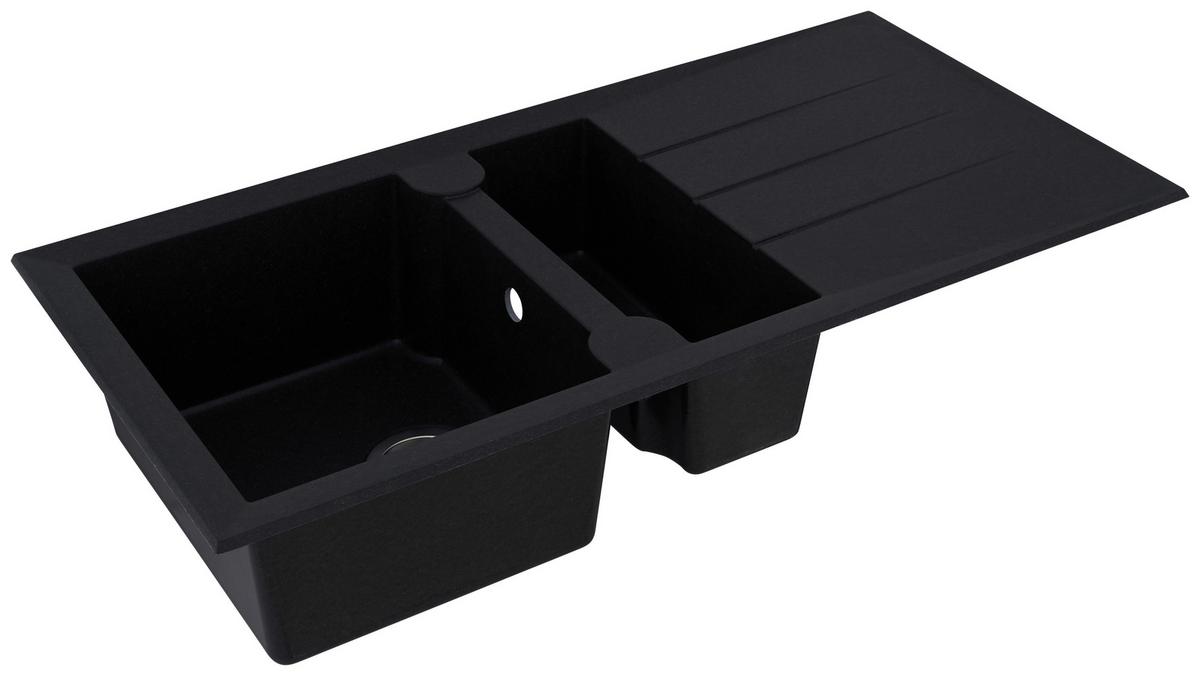 Spüle Alineo Schwarz Kunststein B/T ca. 100x50 cm - Schwarz, Trend, Stein (100/21/50cm) - Respekta