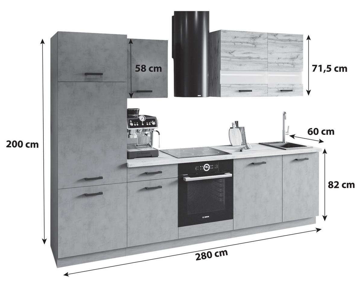 Kuhinjski Blok Brez Aparatov Viola, 280cm - hrast wotan/črna, Basics, umetna masa/steklo (280/214/60cm) - P & B