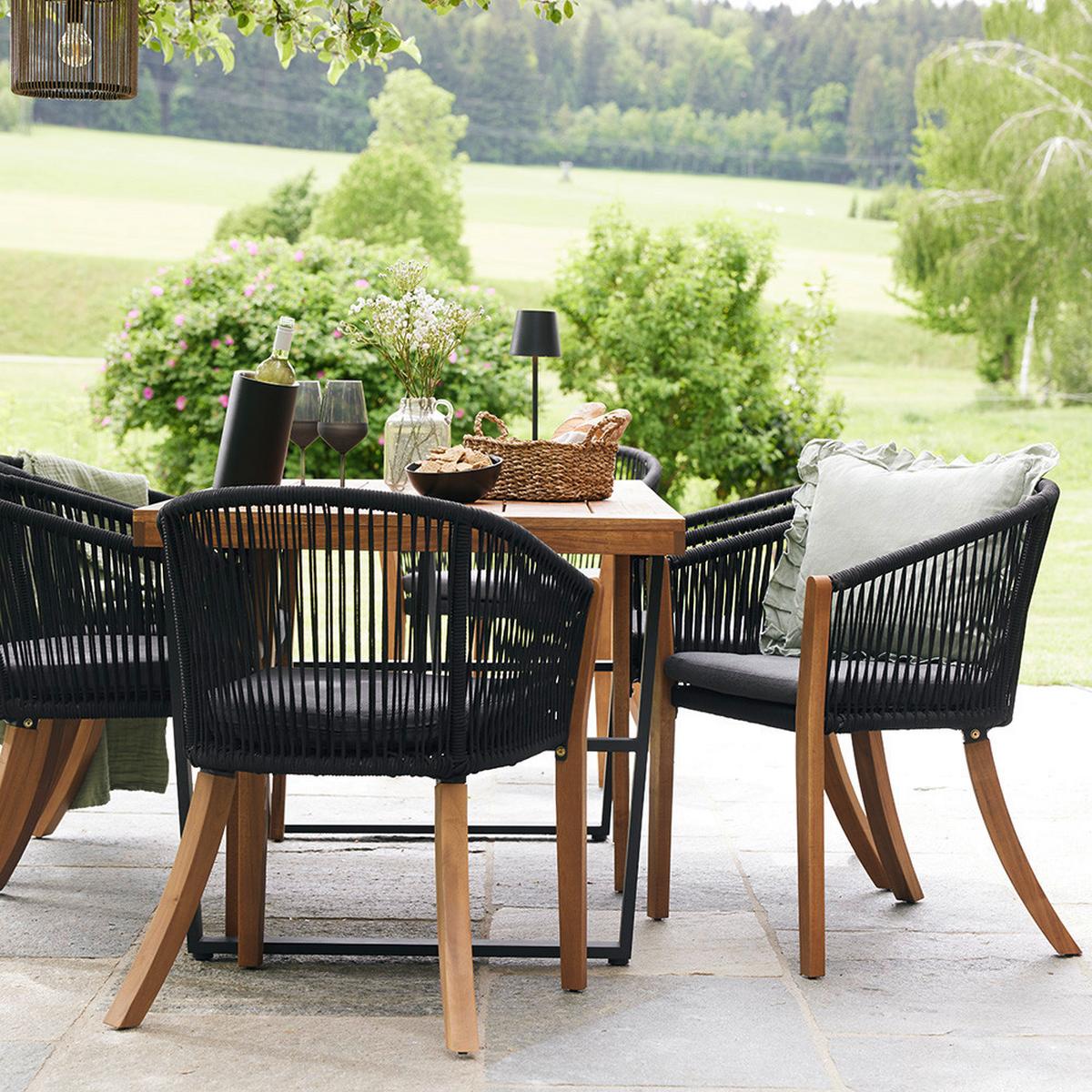 Gartenset Alina Schwarz Akazie Outdoorgewebe - Dunkelgrau/Schwarz, Modern, Holz/Textil (180/77/90cm) - Bessagi Garden