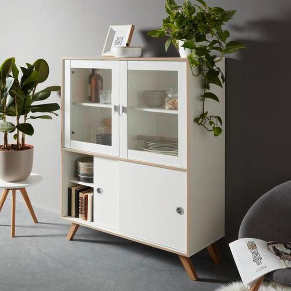 Highboard in Weiss - Weiss/Silberfarben, Modern, Glas/Holzwerkstoff ( 101/146,20/40cm) - Mömax