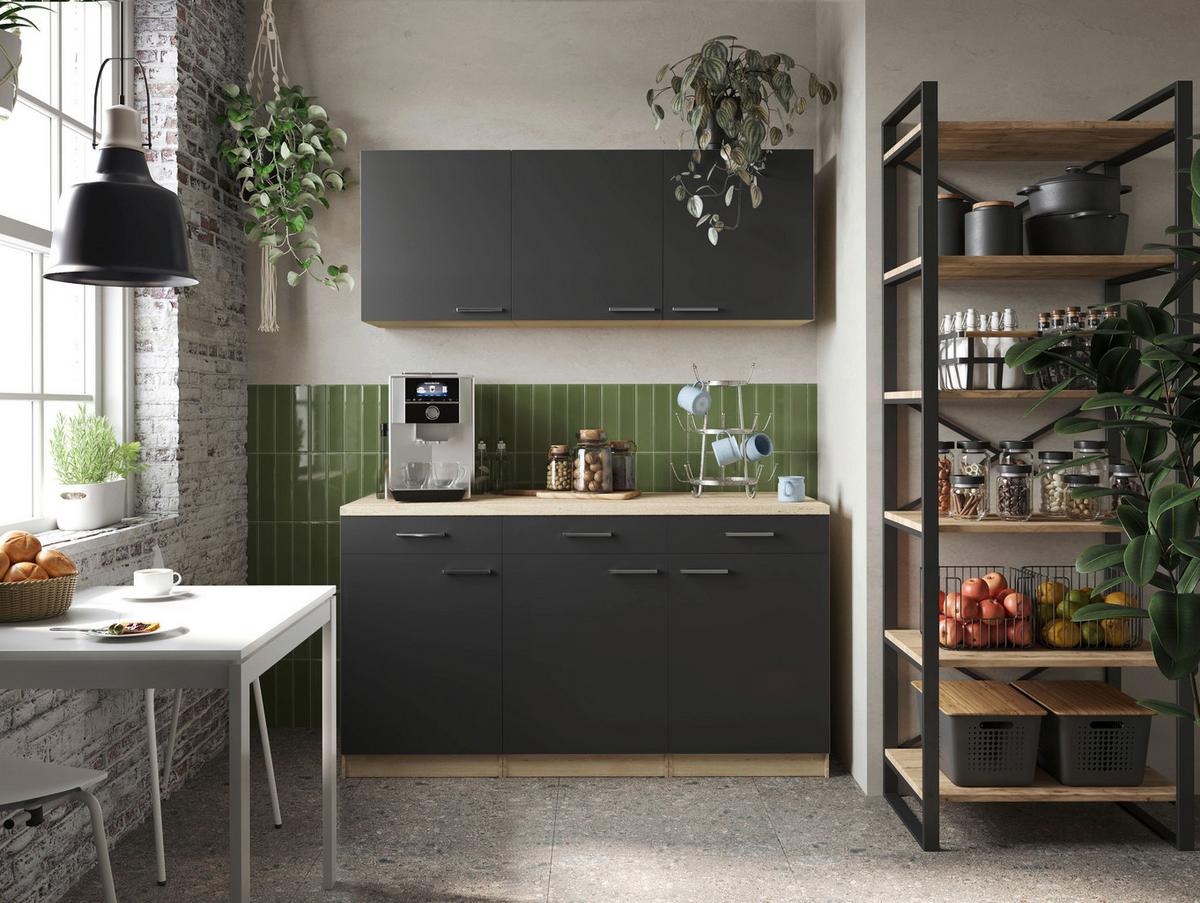 Majhna Kuhinja Merle, 150cm - srebrne barve/črna, Basics, kovina/leseni material (150cm) - Respekta